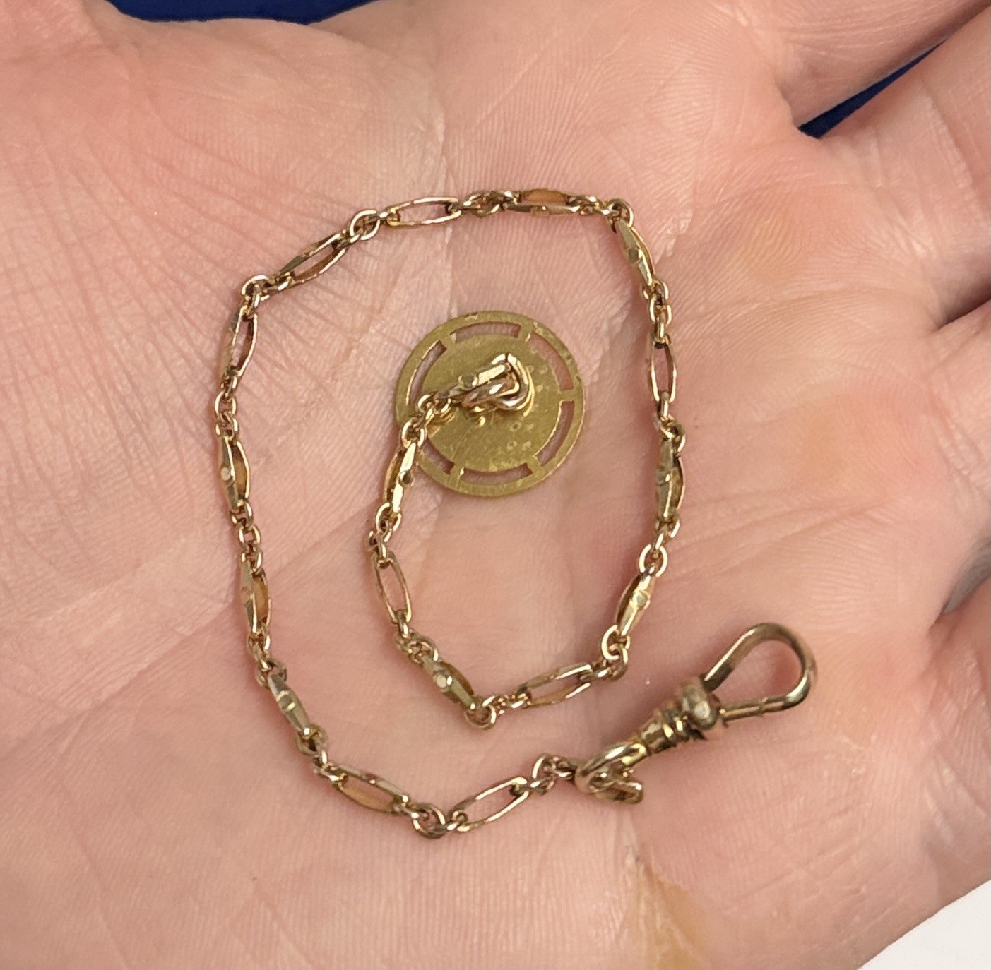 CLEAN Gold filled fob Button DetailBar Link chain Vtg Gf 8” Victorian 2.3mm 3.9g