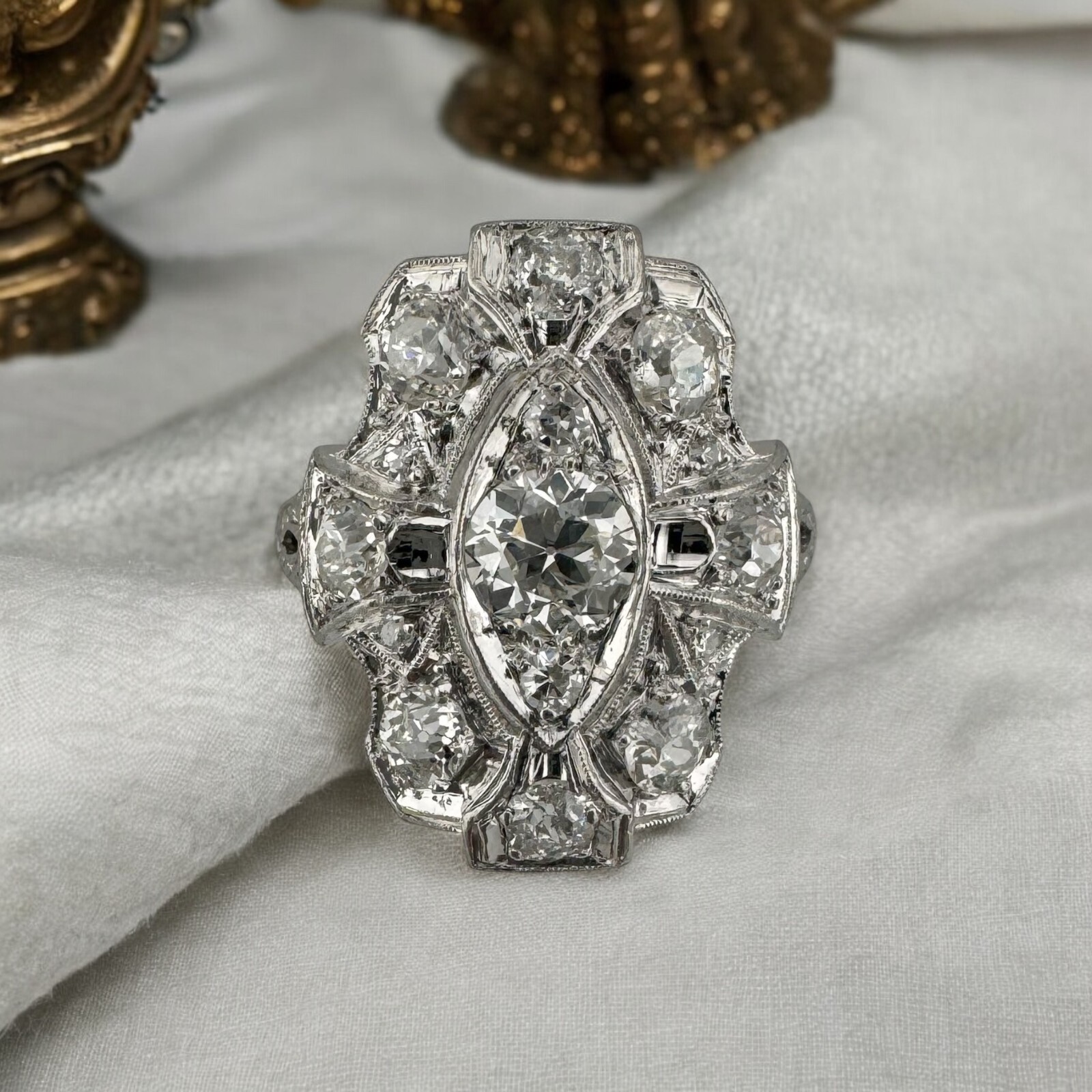 Gorgeous Art Deco Vintage Platinum 900 Antique Old European Cut Diamond Ring