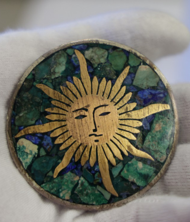 Vintage Taxco Mexico inlaid Pendant Signed 37.05 Grams