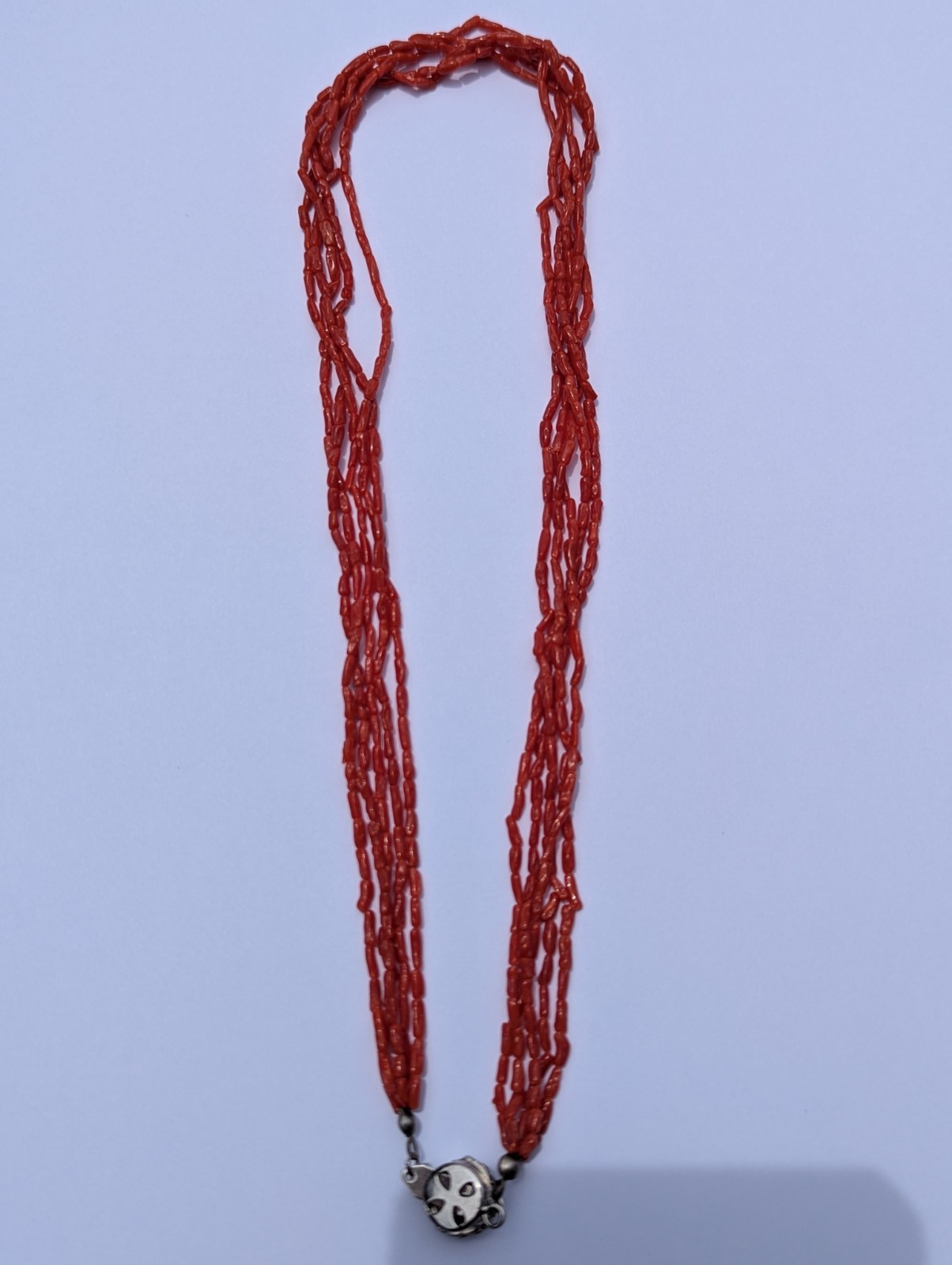 Coral Necklace 5 Strand Vintage Undyed Natural Red Coral Small Tube Beads 16.2gm