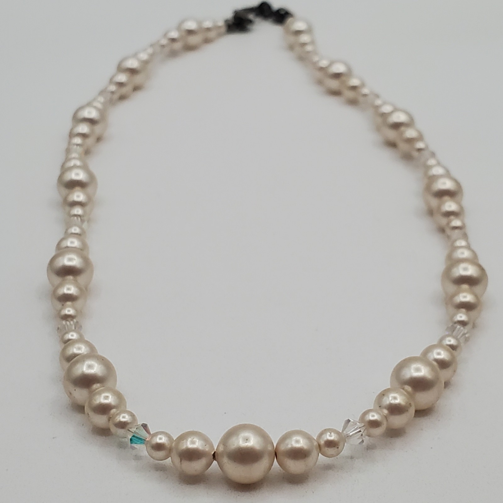 VTG 925 Faux Pearl Bicone Crystal Necklace 18in Sterling Silver 24gtw Estate