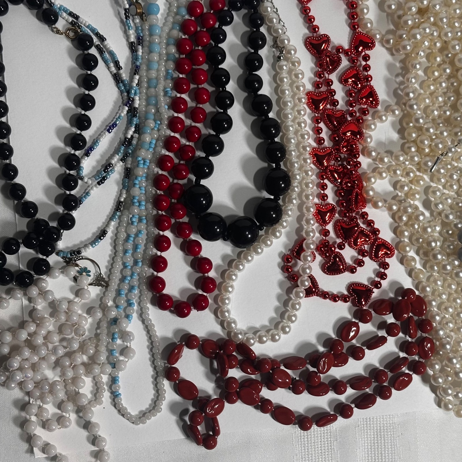 Vintage Beaded Necklaces Faux Pearl Necktie Multi Color MCM Retro 14 pc