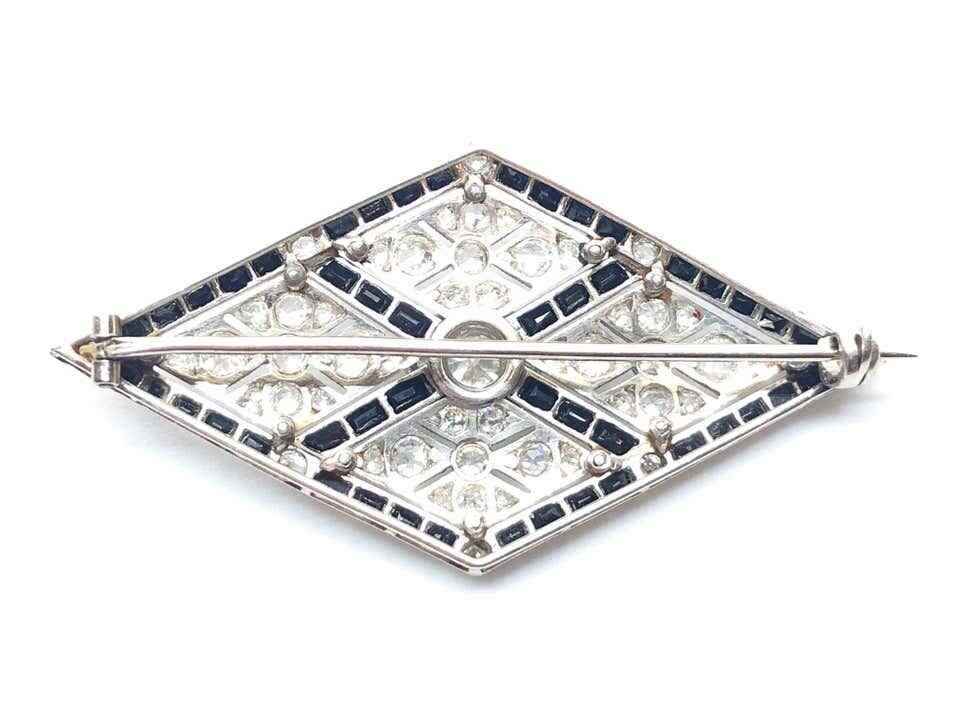 One Of A Kind Lozenge Shape Vintage Brooch With Black Shiny Onyx & Pure White CZ