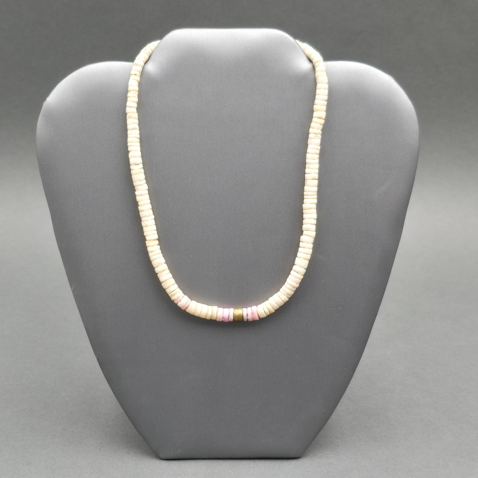 Vintage White Pink Puka Shell Choker Necklace 14″ Surfer Boho Authentic