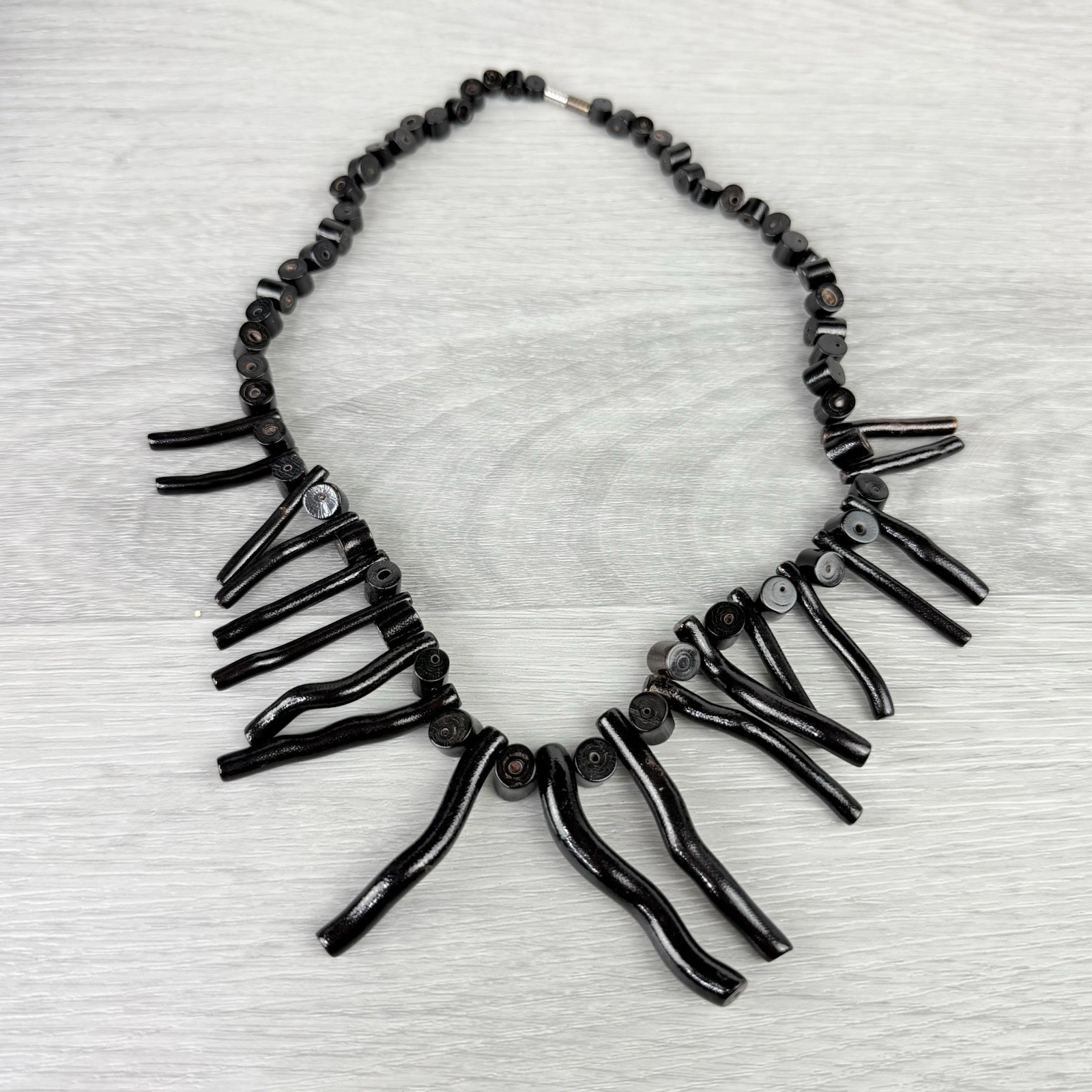Vintage Genuine Black Branch Coral Chunky Tribal Boho Chic Goth Fringe Necklace