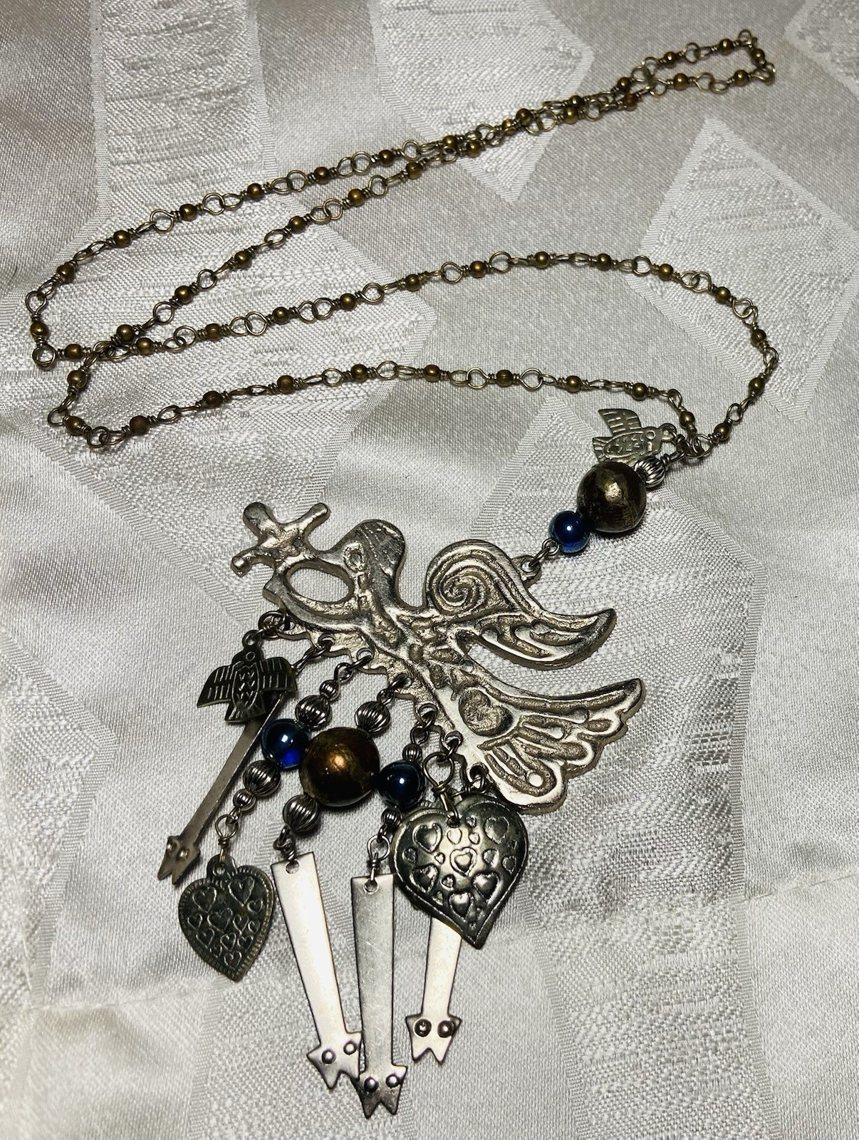 Vintage Southwestern Style Necklace Large Pendant Dangle Charms Boho Tribal 24”