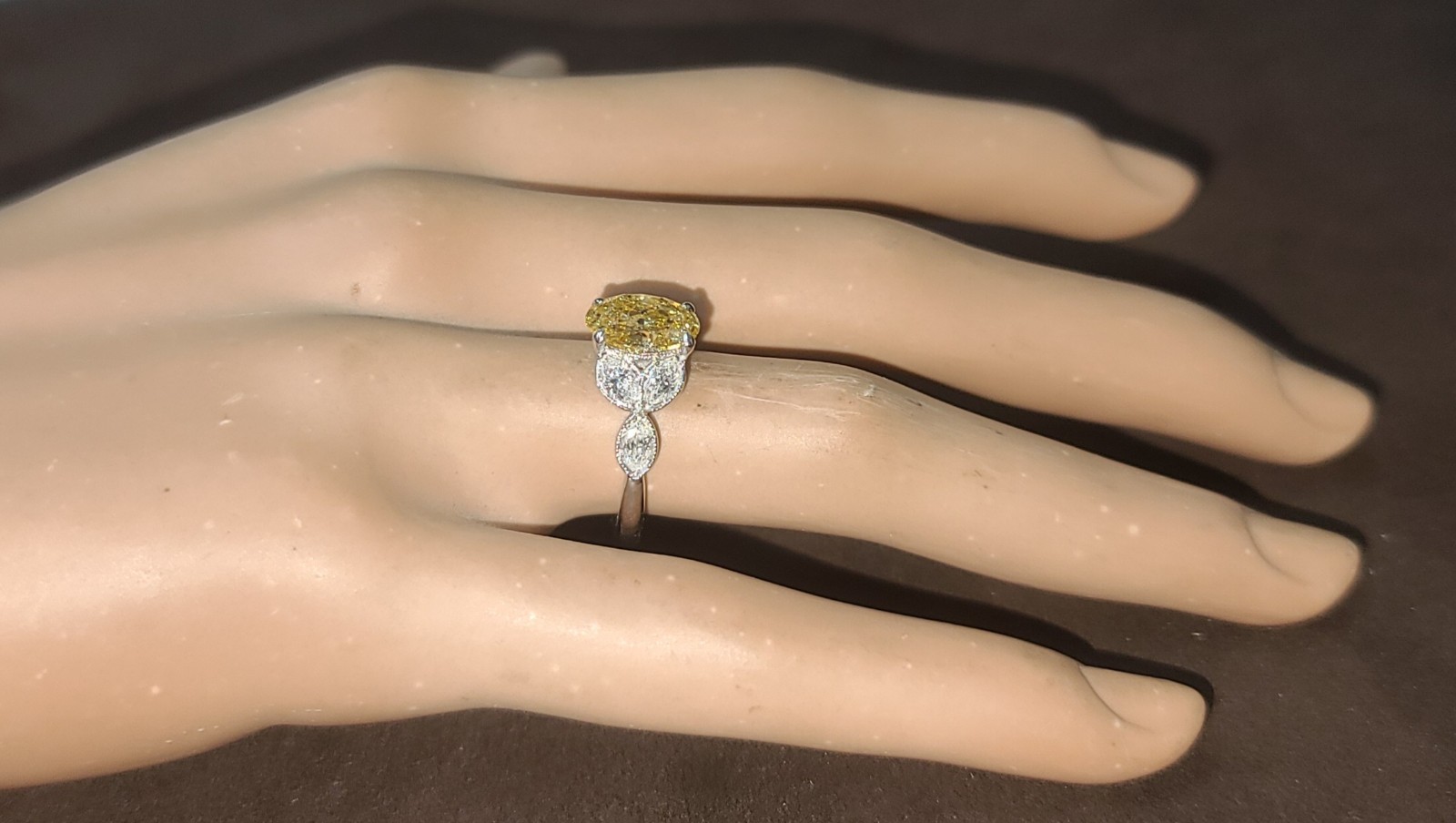 Vintage Platinum Engagement Ring 1.52CT.Natural Yellow Diamond Oval Shape