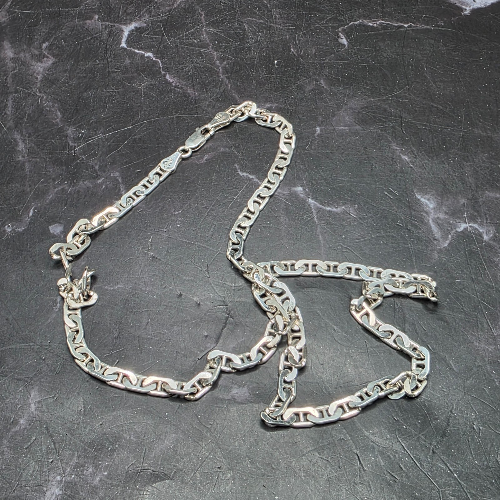 Vtg 1970s Italian 925 Sterling Silver Mariner Anchor Flat Link Chain