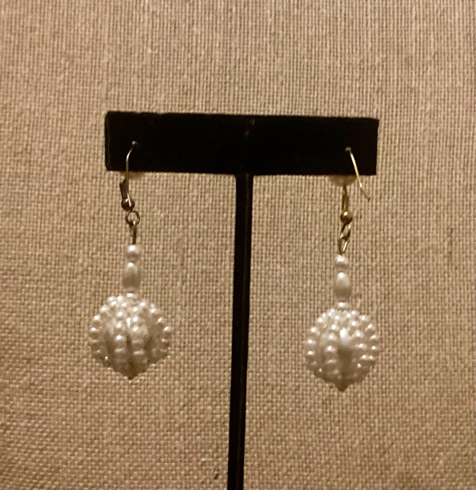 Vintage Faux Pearl Earrings Caged White Dangle Pierced Hook