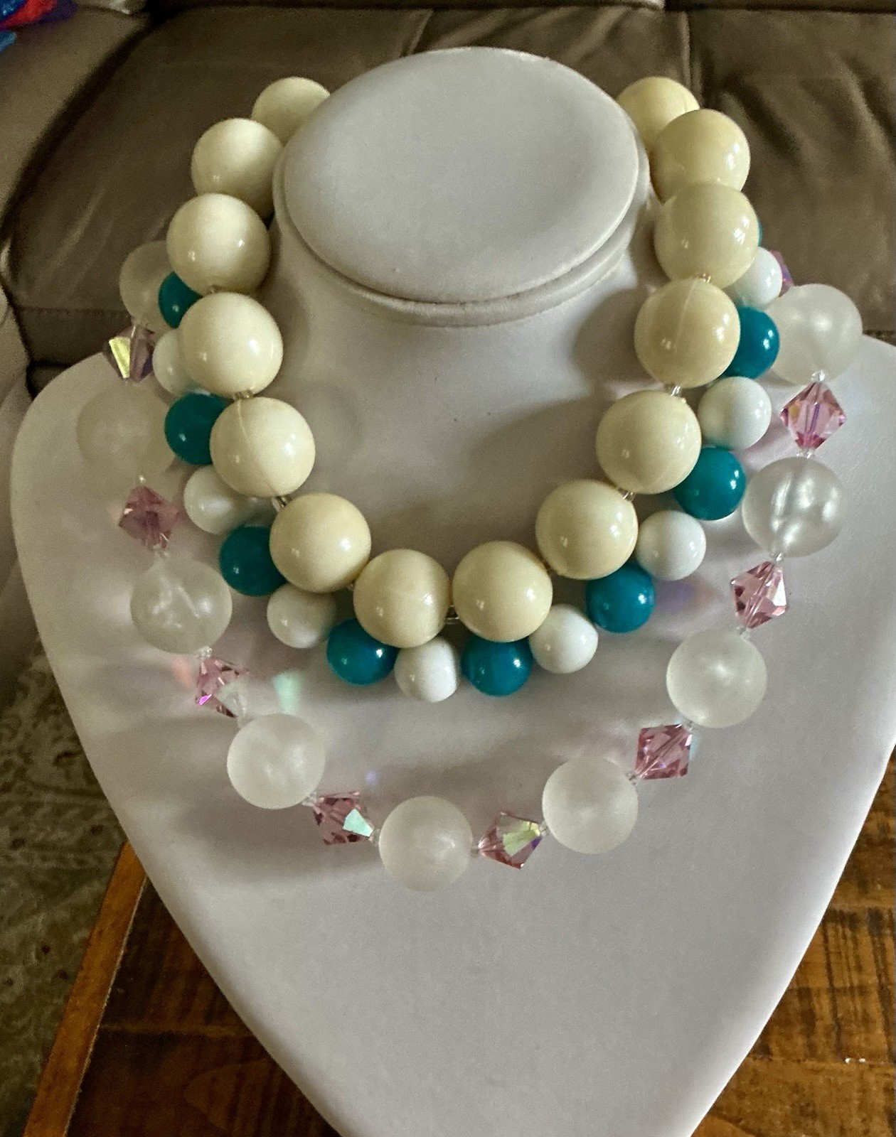 Vintage Chunky Beaded Necklace 7 Lucite, Acrylic, Retro Plastic, Glass 60’s+70’s