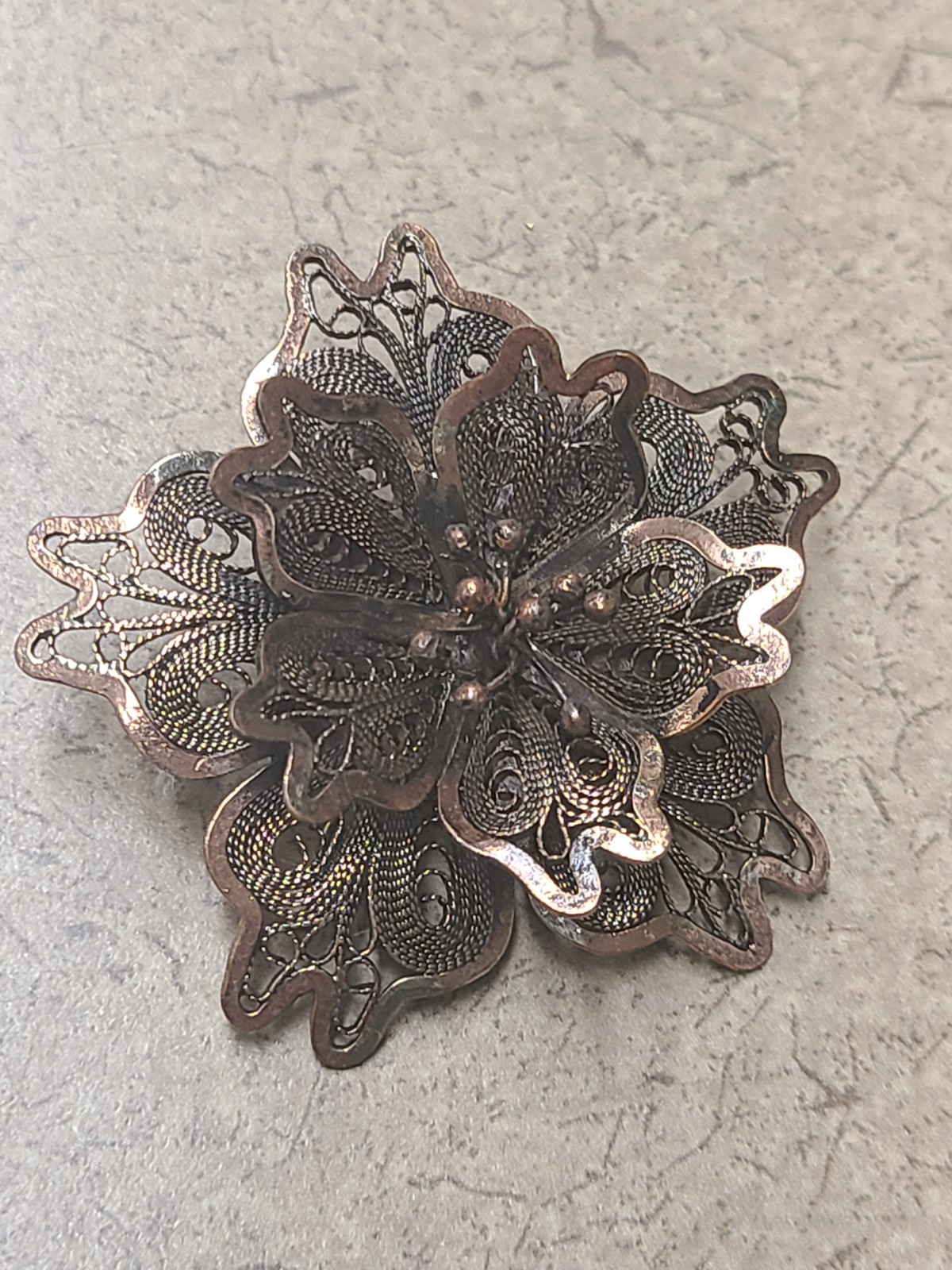 Vintage Filigree 800 Silver Flower Star Brooch Pin Swirl Layered Open Work