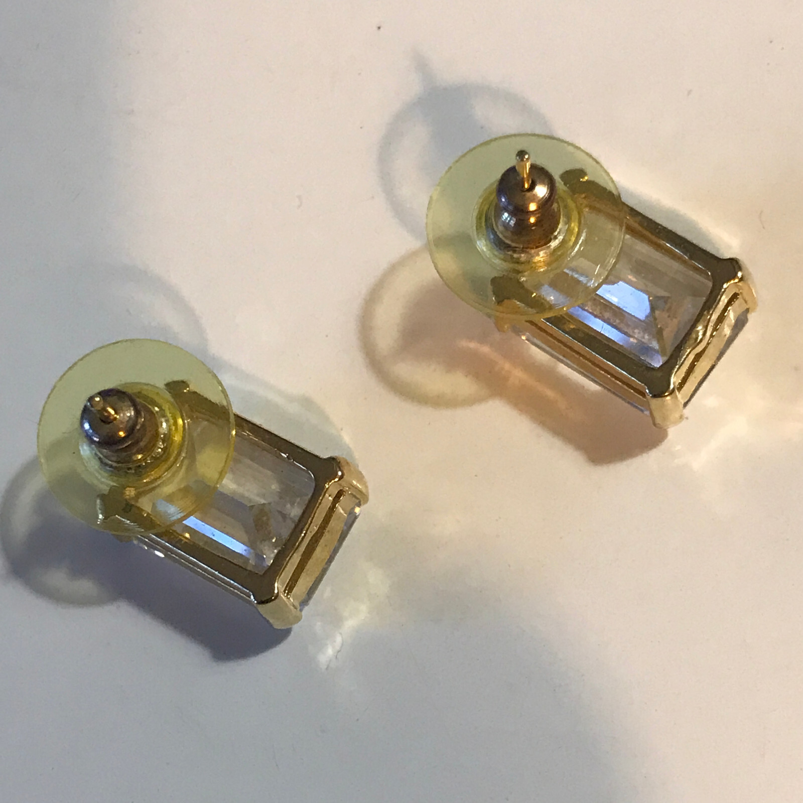 Gold Tone Baguette Cubic Zirconia Stud Earrings Gold Plated Ear Wire NOI
