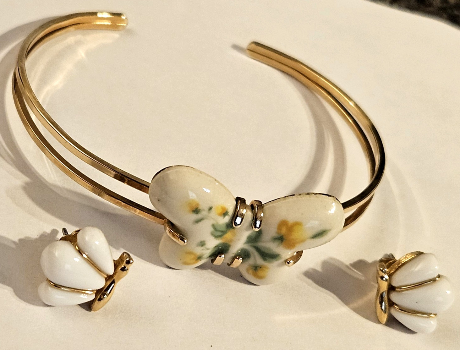 AVON Butterfly 1978 BURST OF SPRING Cuff Bracelet & 1981 GATSBY Post Earrings
