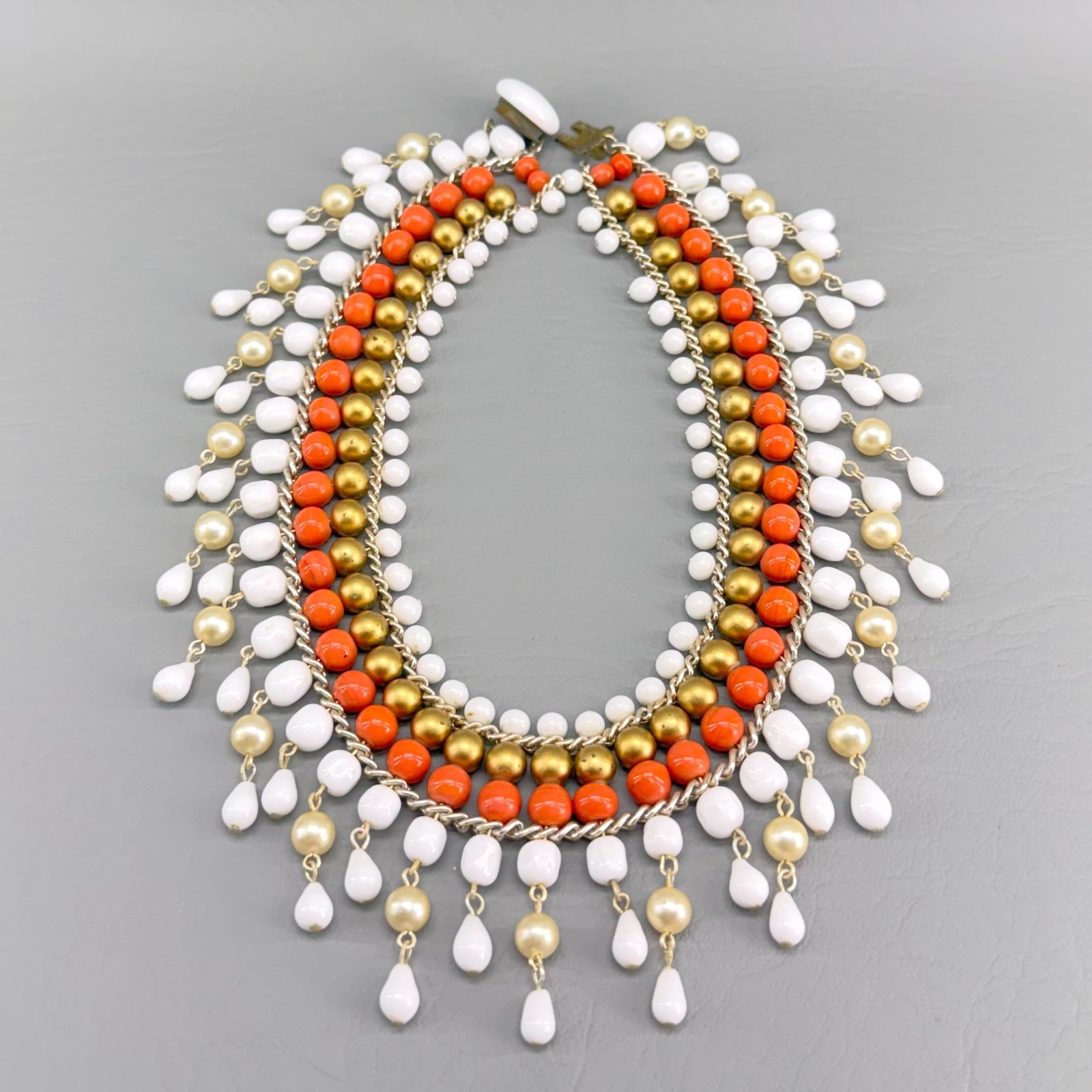 Vintage Beaded Statement Collar Necklace 13.5″ READ