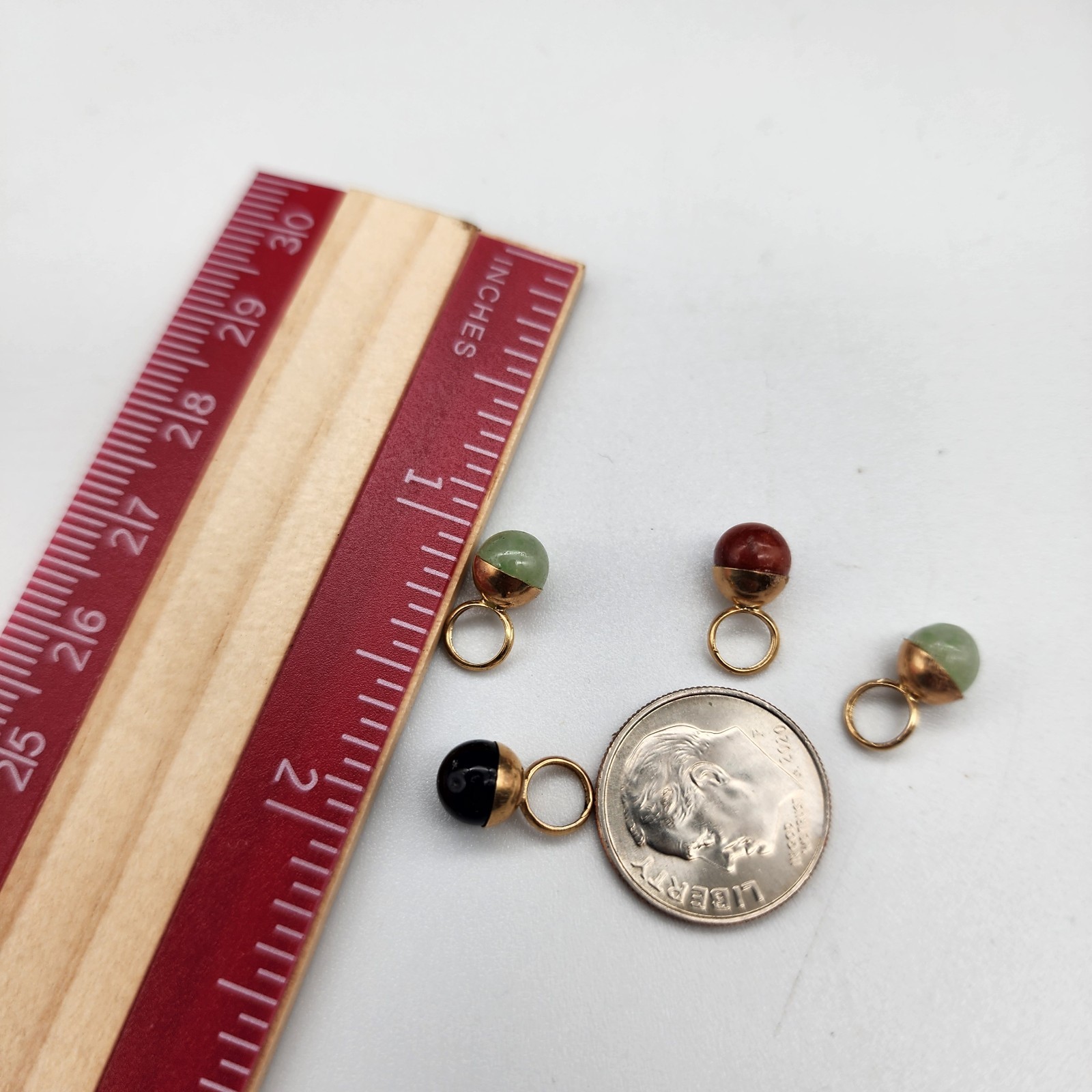 Vintage DC 14K Gold Gemstone Ball Charms Lot of 4 Charm Bracelet Charm Holder