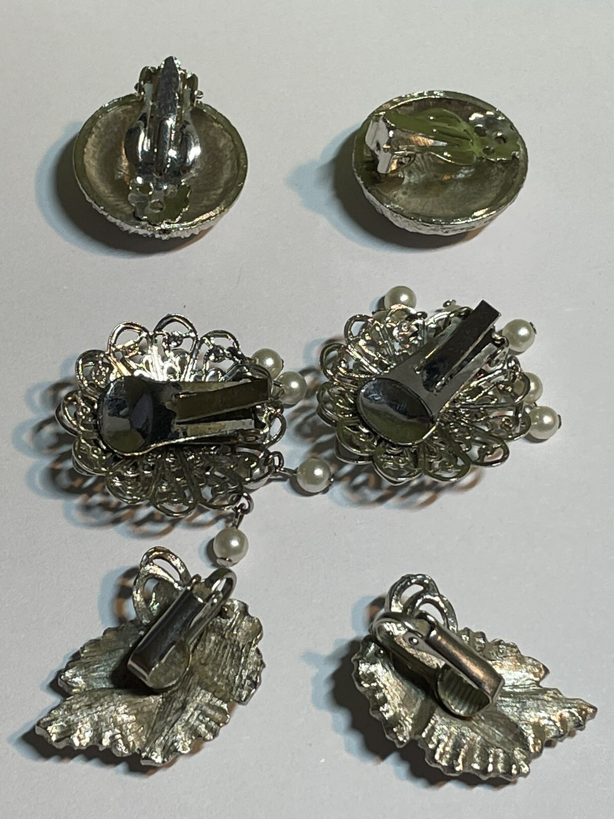 Vintage Silver Tone 3 Pair Clip On Earrings Jewelry YT-33