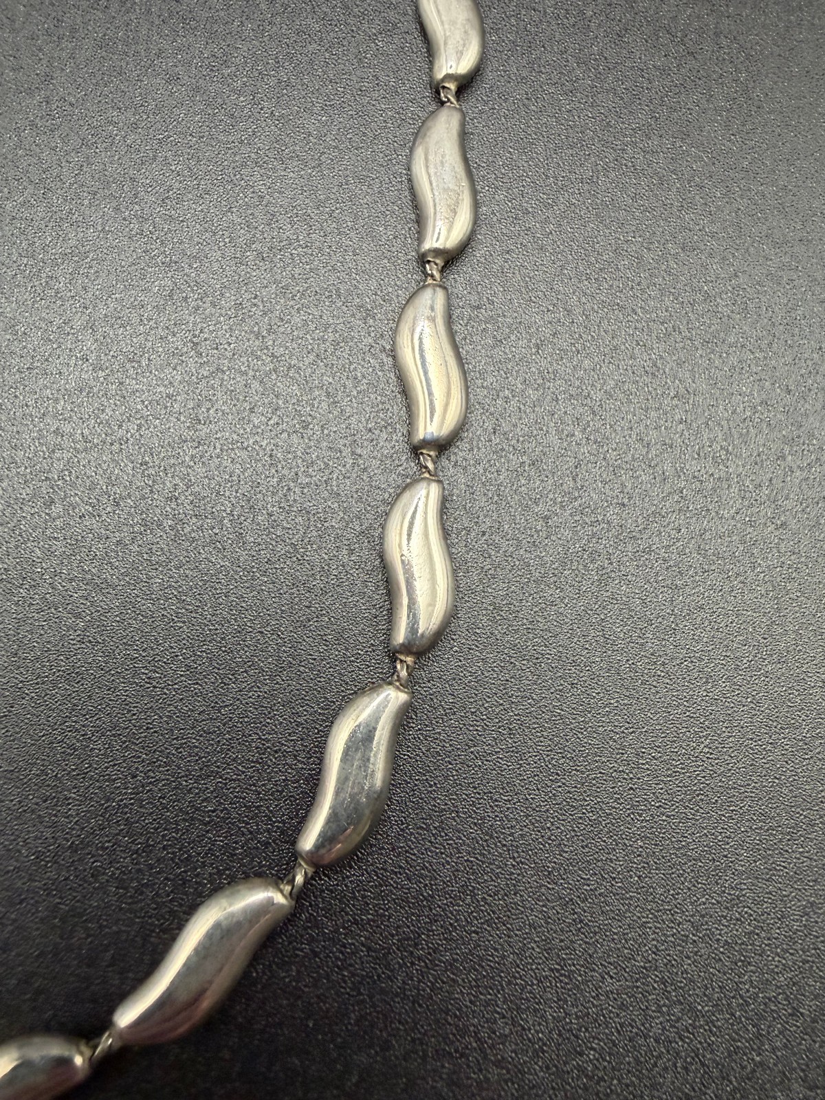 Vintage Soho Design Silver Tone Wave Link Necklace 18″ Adjustable Signed
