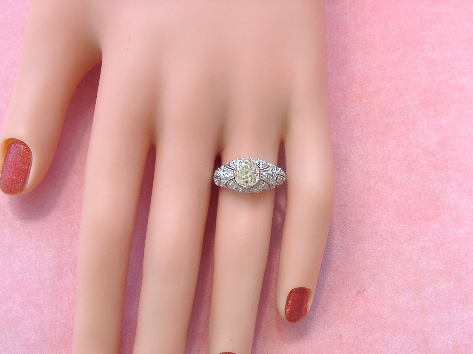 ANTIQUE ART DECO 1.52ct YELLOW EURO DIAMOND PLATINUM ENGAGEMENT RING 1930 sz 6.5