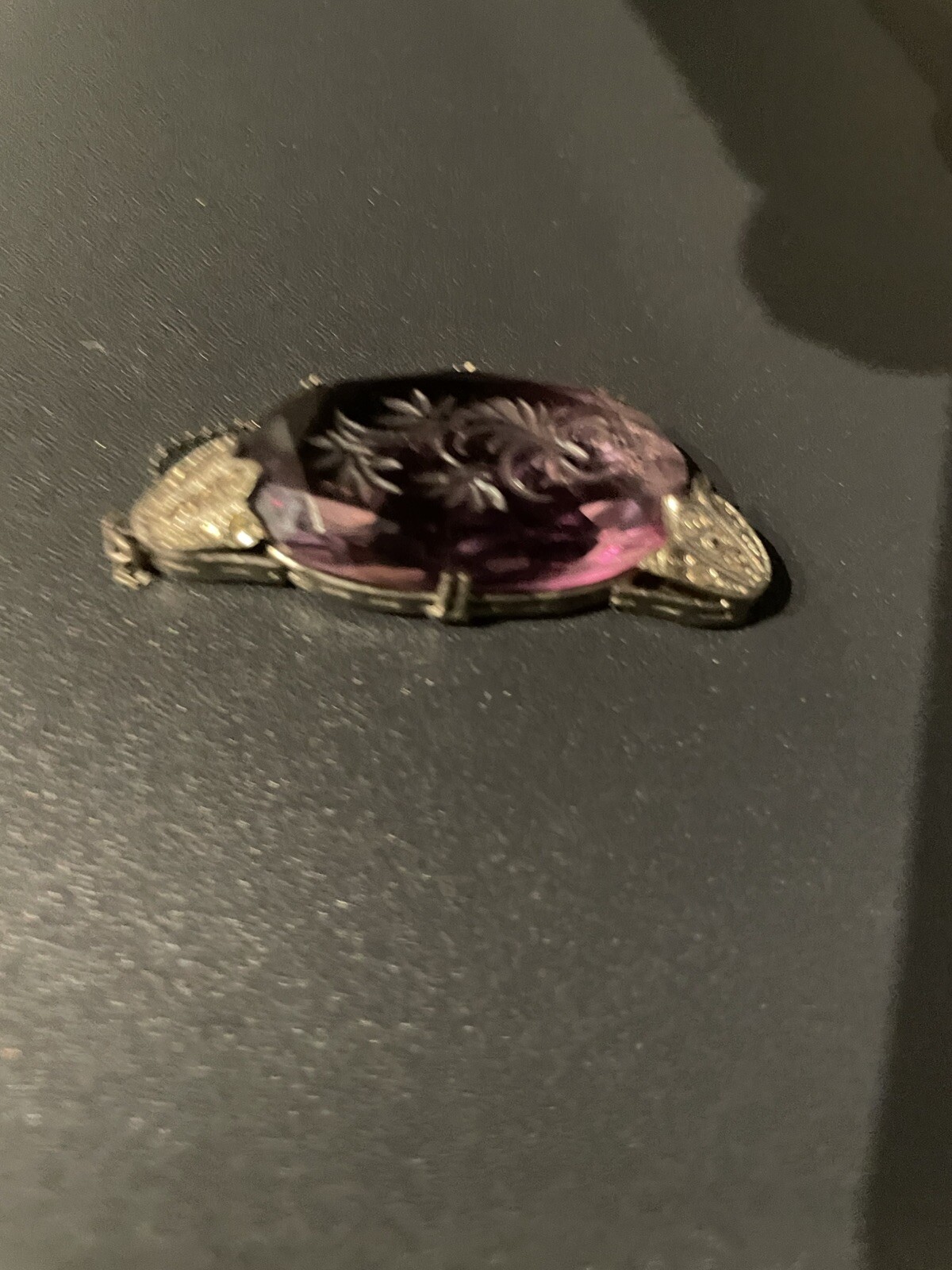 Vintage Czech Art Deco Antique Amethyst Glass Pendant only Flower design