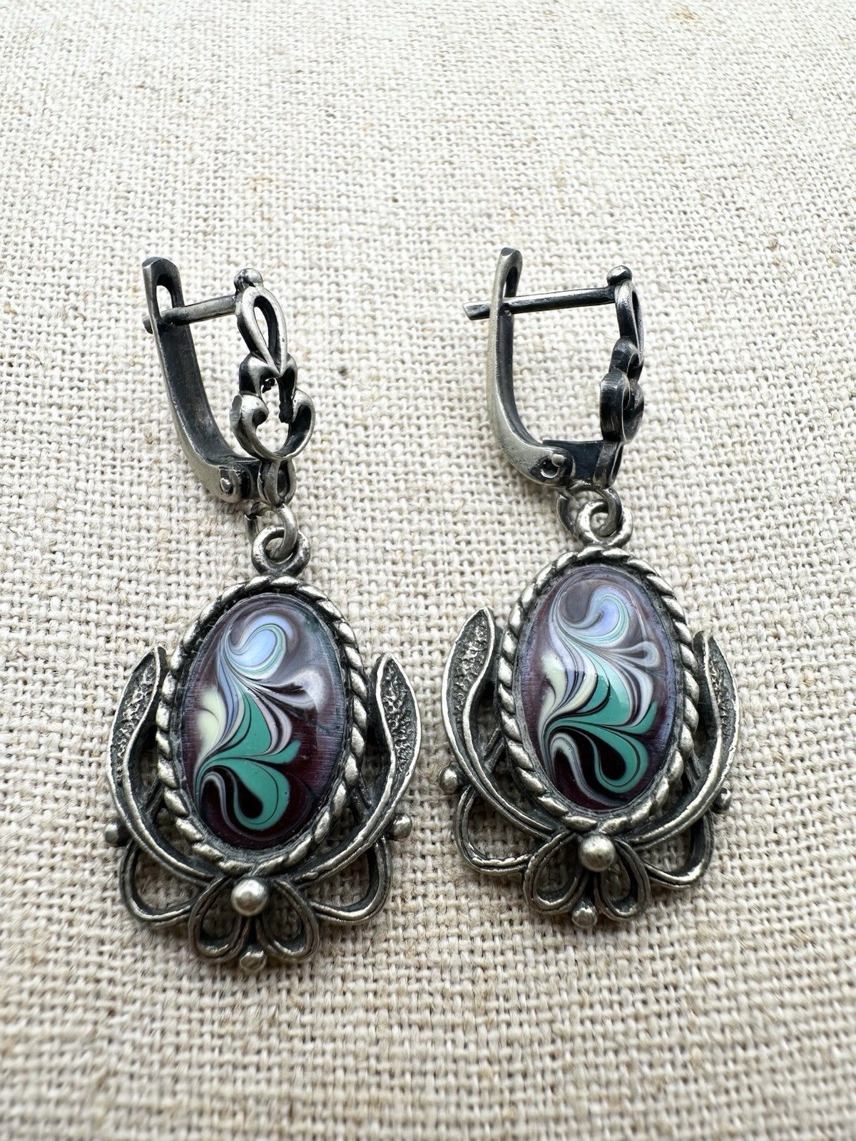 Vintage Soviet USSR Enamel Floral Earrings