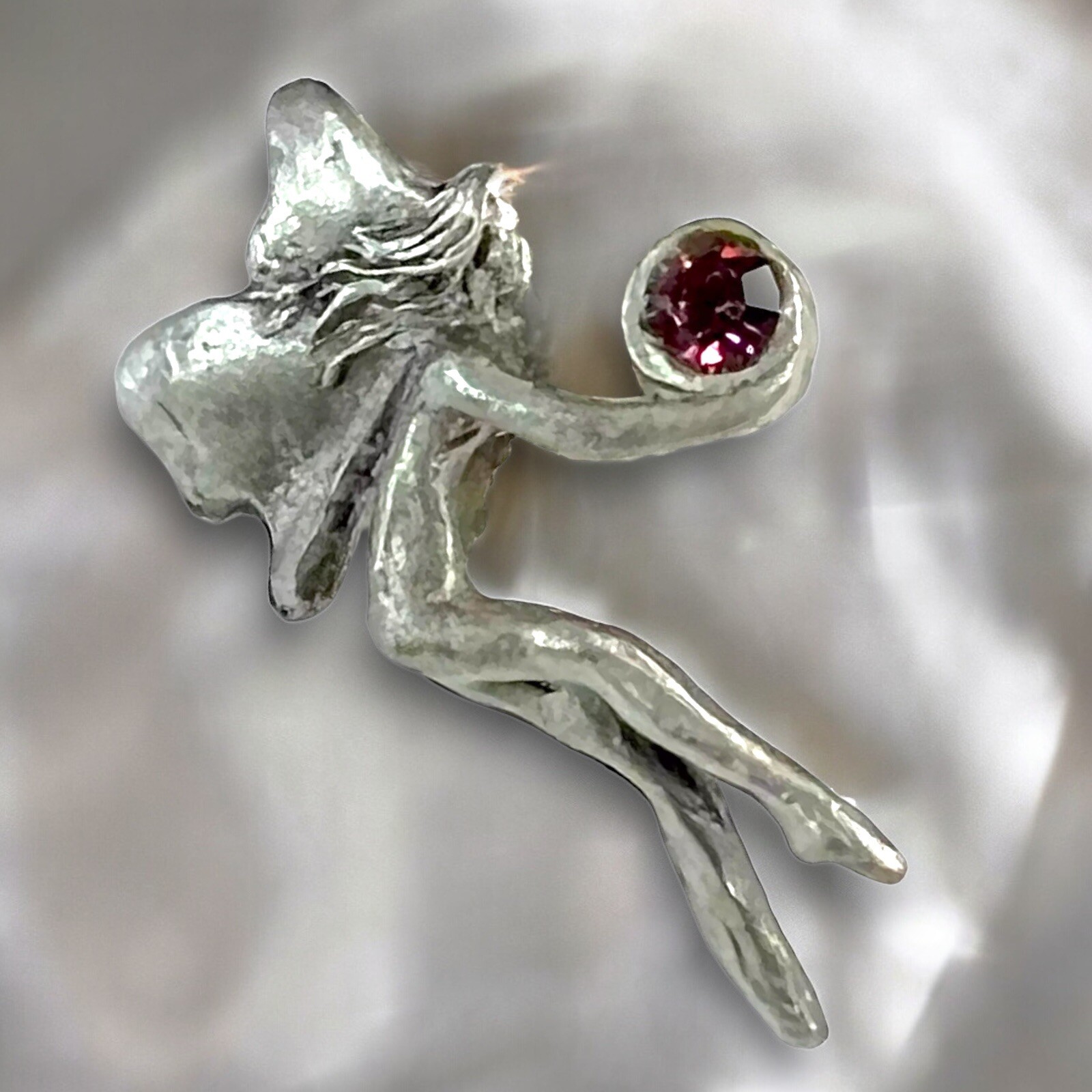 Crystal Fairy Pin Pewter Amethyst Crystal Signed Dated 90s Whimsical Vintage 1”