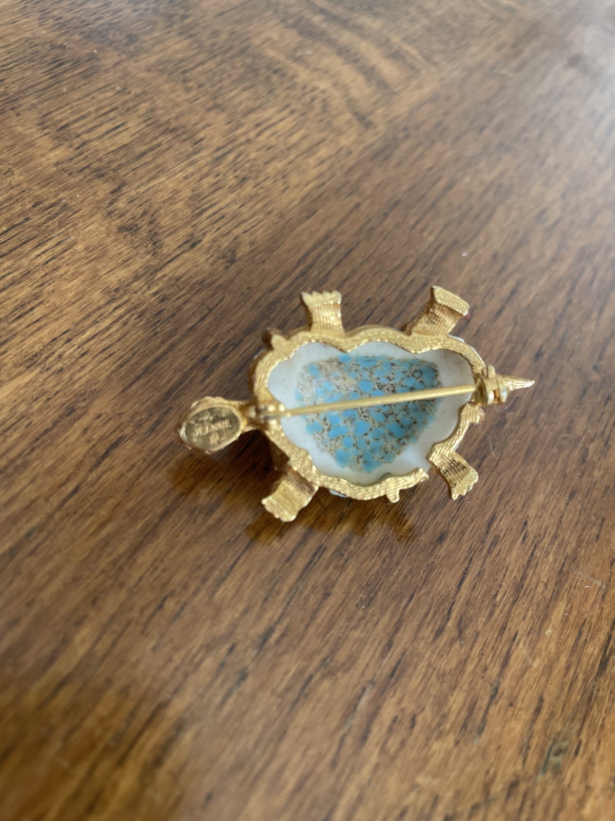 Vintage JEANNE Signed Moonrock Turtle Brooch Pin