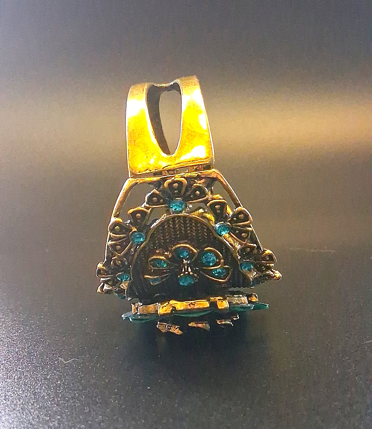 Victorian Style Filigree Cuff Bracelet Wide Blue Rhinestone Faux Turquoise