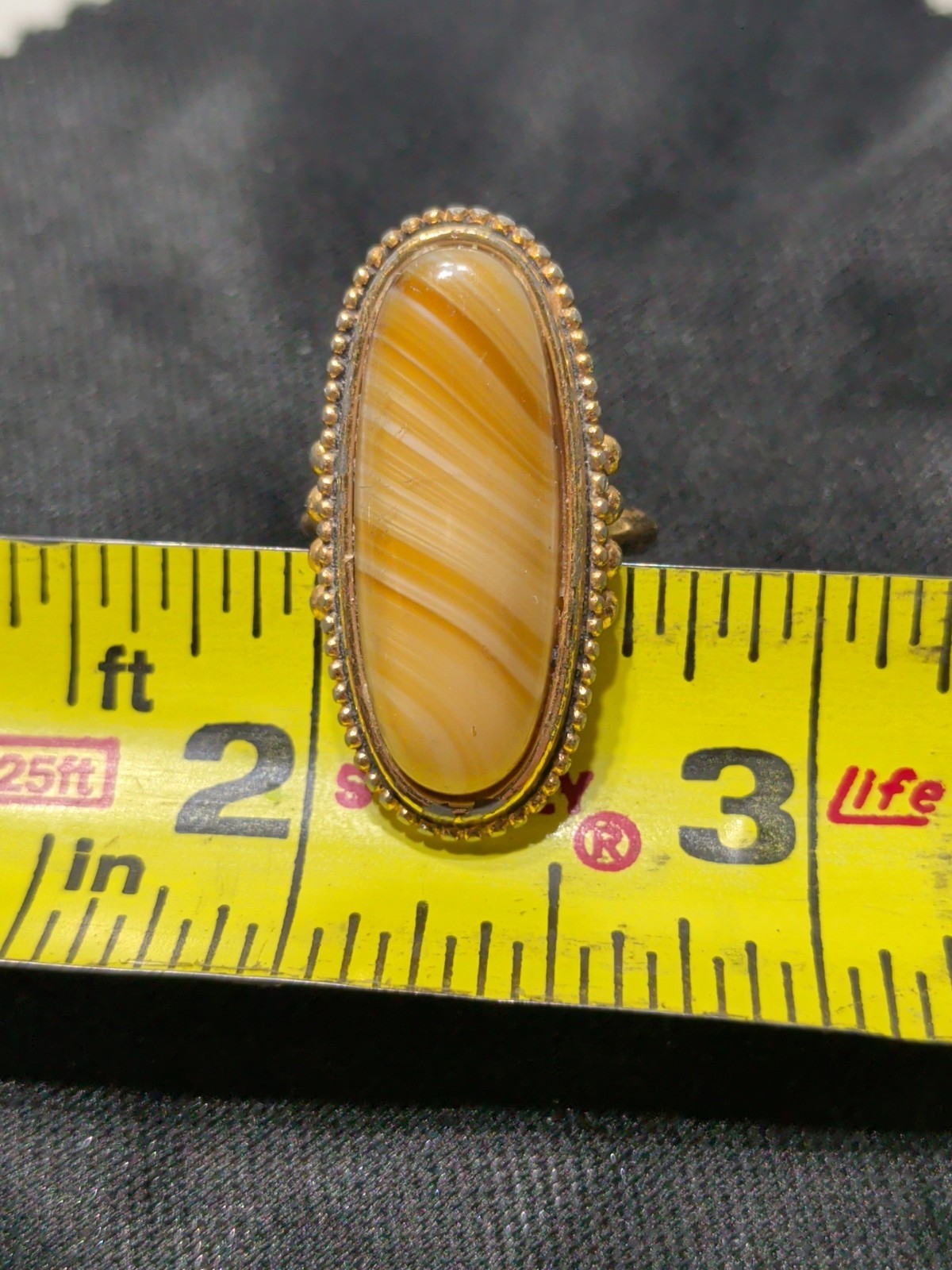 ✨VINTAGE✨ 1978 STRIPED BROWN AGATE RING SHIMMERING SANDS – SIZE 4¾