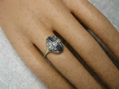 Art Deco 1.24CT Round Cut Lab Created Diamond Art Deco Vintage Ring 14K Gold FN