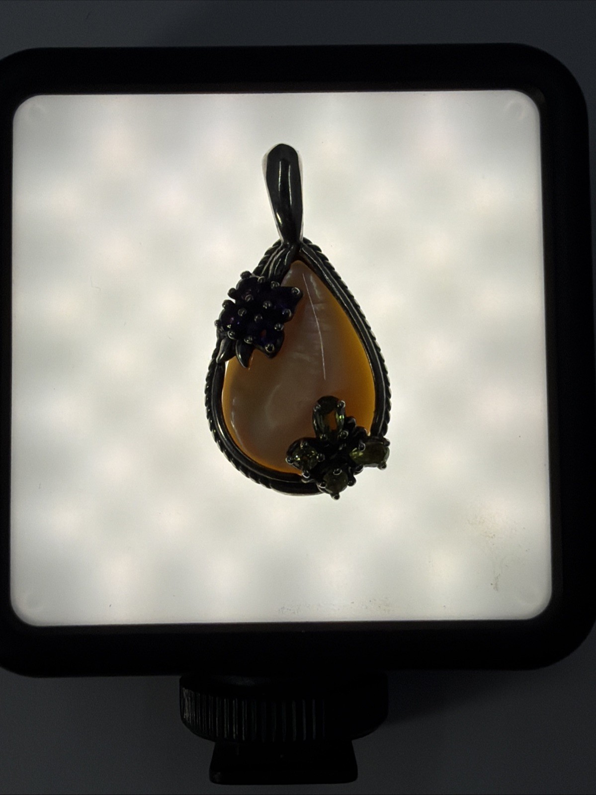 Vtg Carolyn Pollack Relios Mother Pearl Multi stone Flower Butterfly Pendant 925