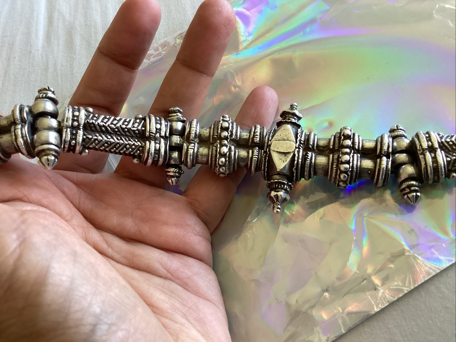 Vintage Heavy Silver Detailed Asian Indian Necklace Toggle Closure 186 Grams