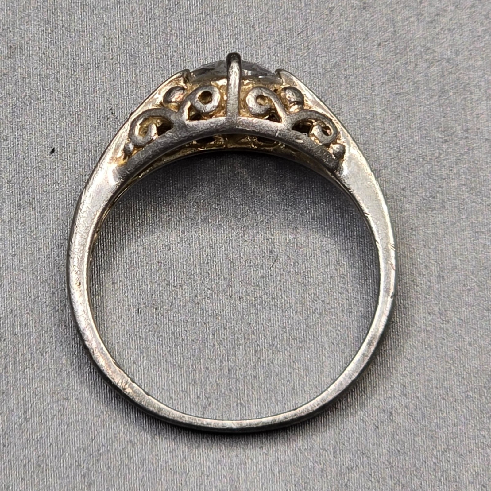Vintage Art Deco Revival Sterling Silver Crystal Ring Size 8 Filigree Signed CW