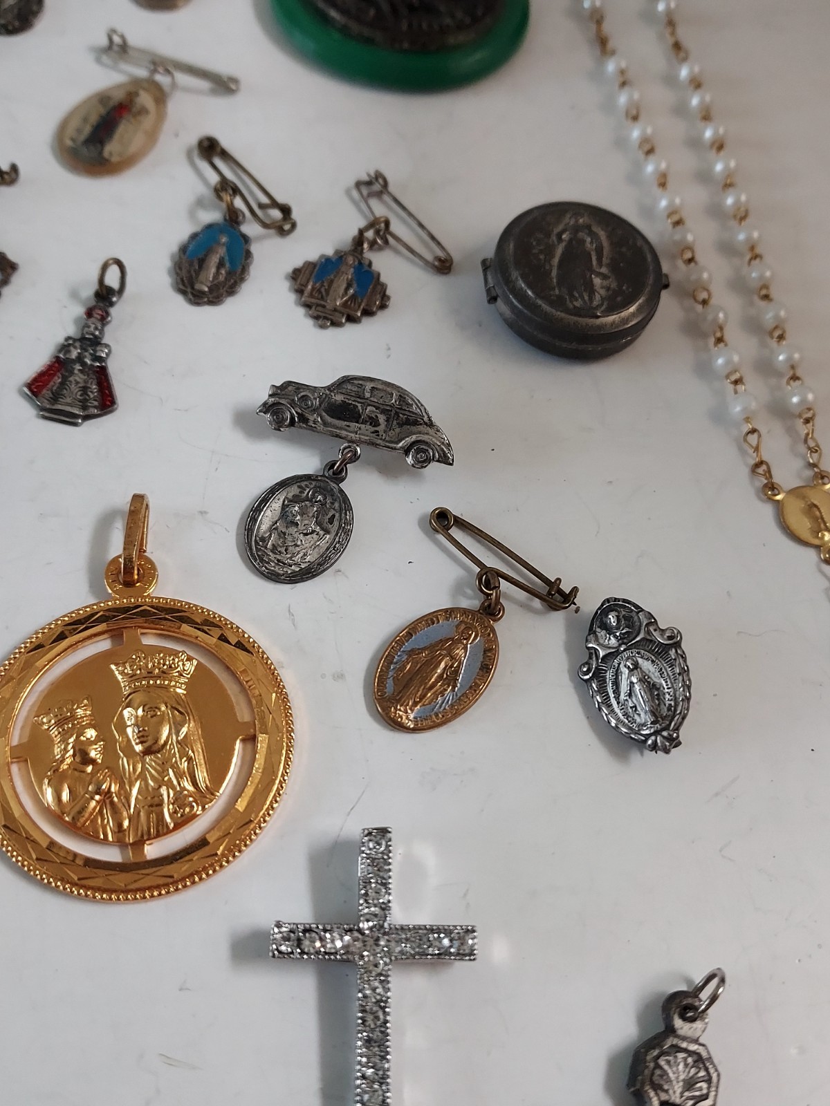 Huge Religious Lot Cross Rosary Beads Small Silver Pin Charms Mixed Lot 40 Pcs.