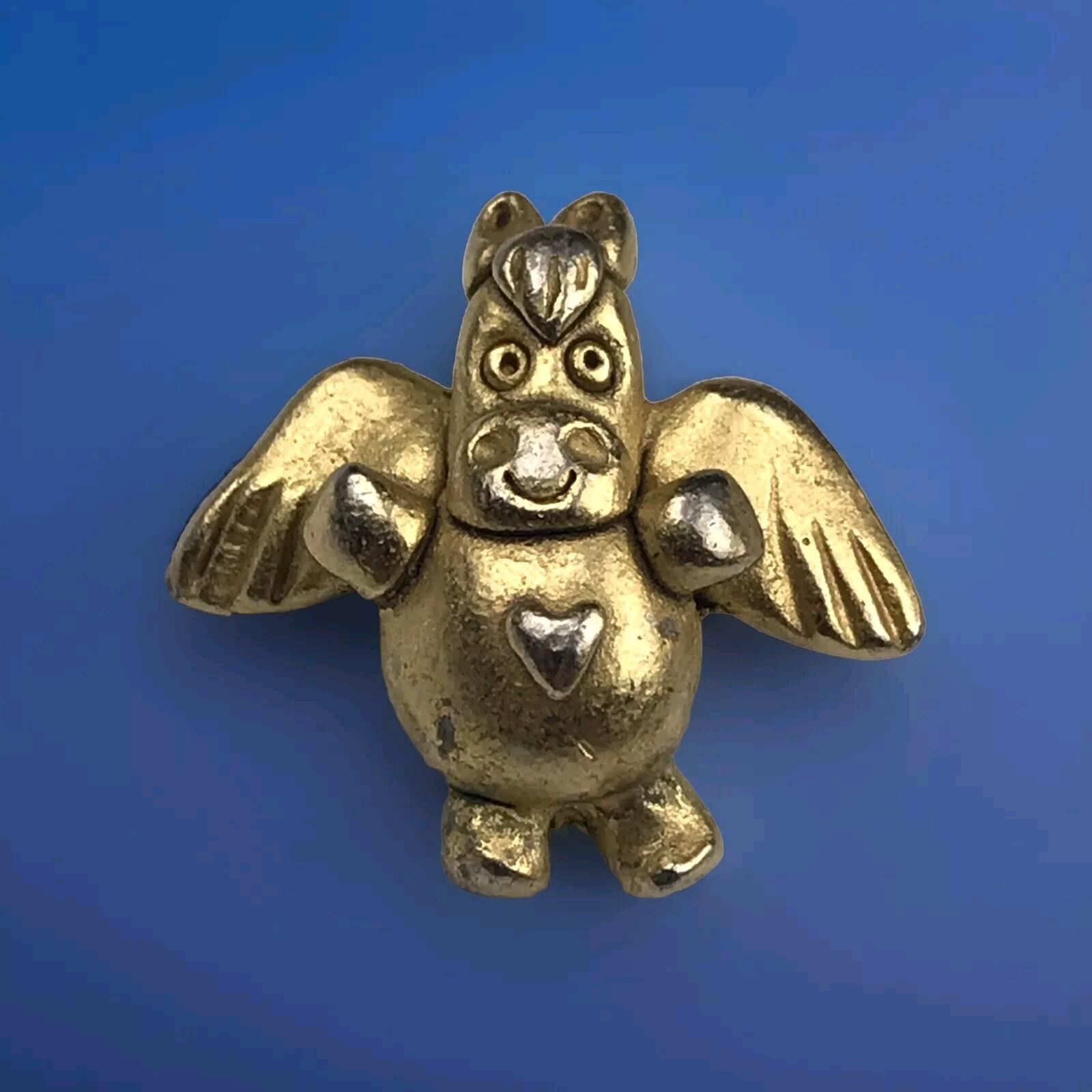 Angel Cow Pin Brooch Gold Tone Vintage Winged Heart Collectible Fantasy Charm