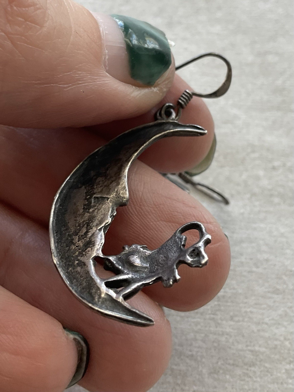 Vintage 925 Sterling Silver Moon Earrings With Jumping Cow Estate Jewelry