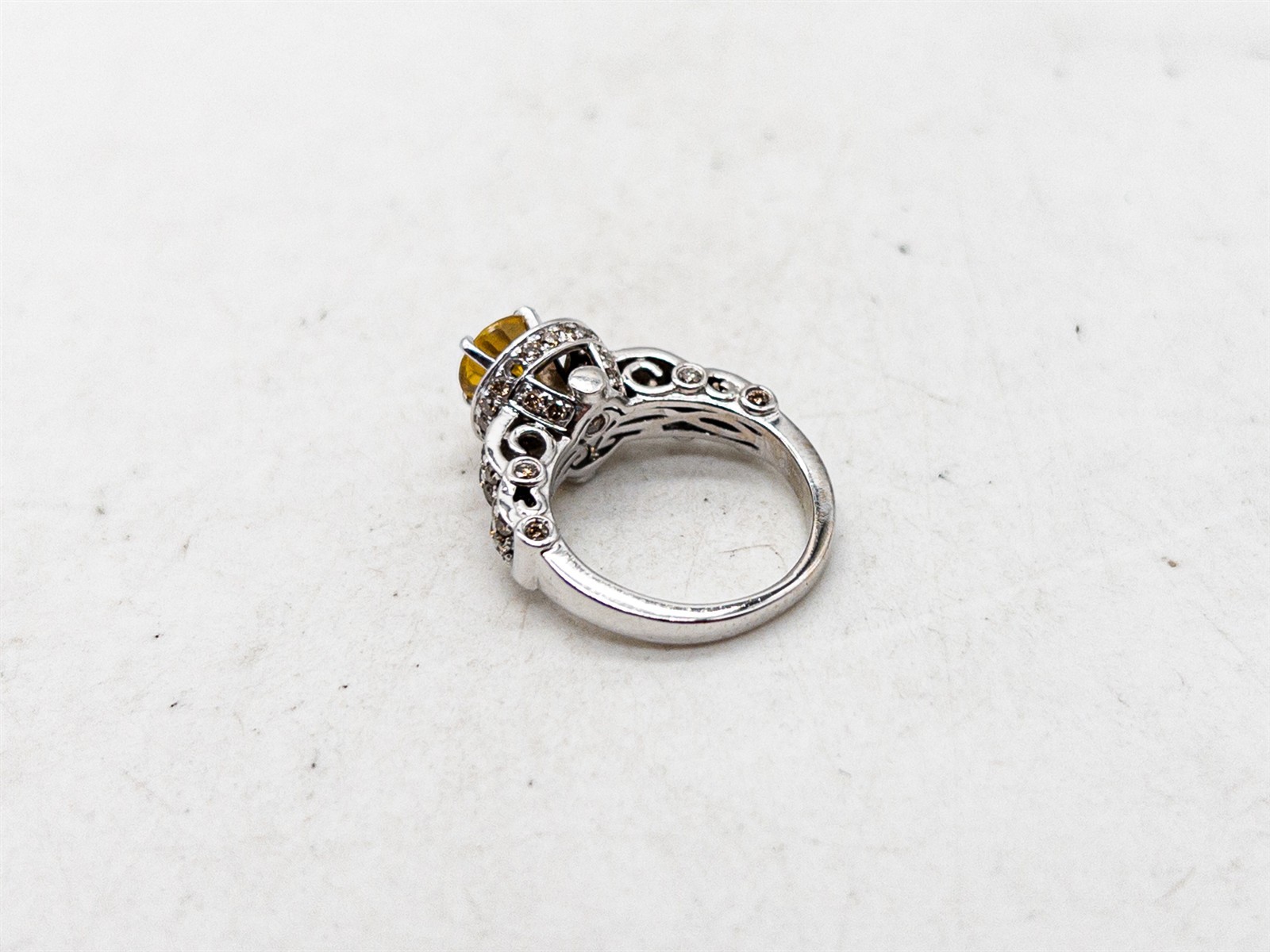 $5350 LEVIAN 2.5ct Natural Yellow Sapphire Champagne Diamond 14k White Gold Ring