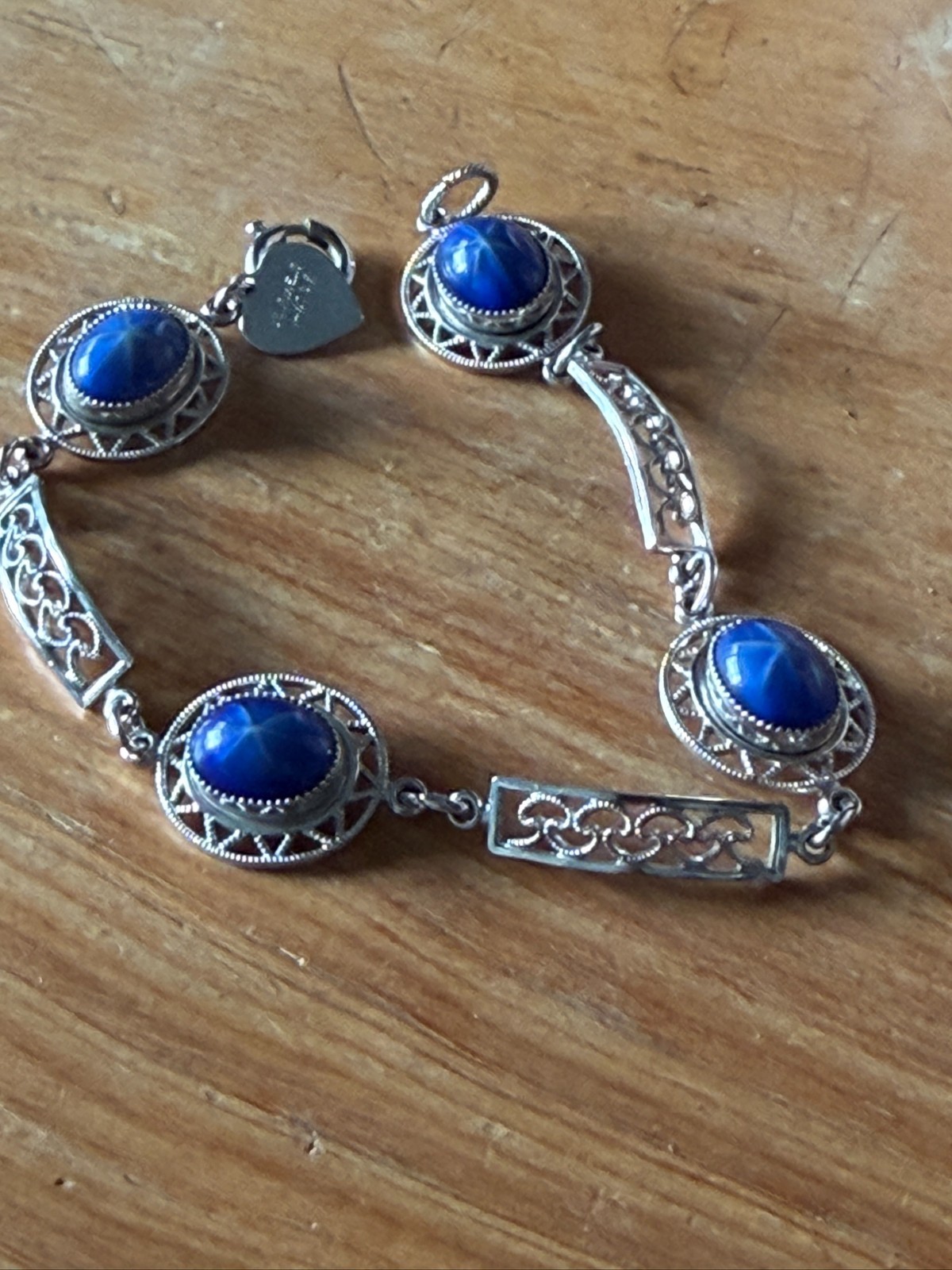 Vintage 14k white Gold-Filled Sentiment bracelet with simulated star sapphires