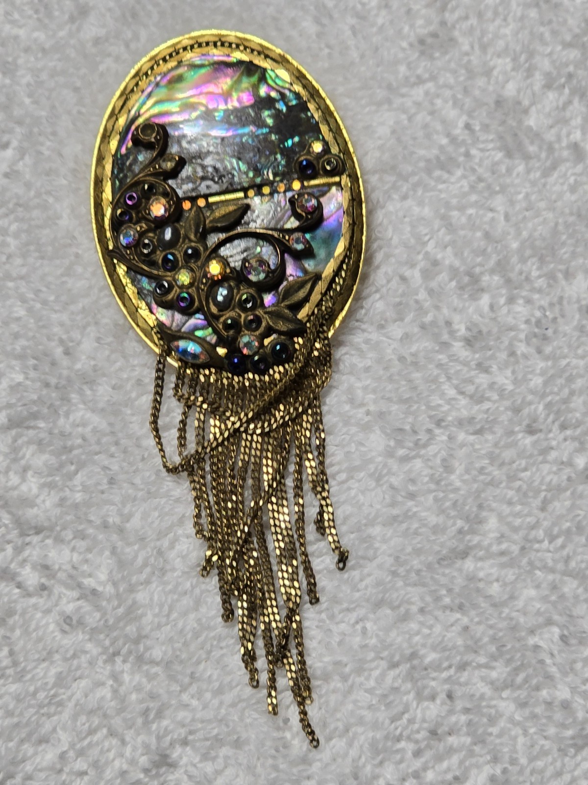 Marena Handmade In Germany Abalone and Chain Large Brooch/Pendant Vintage