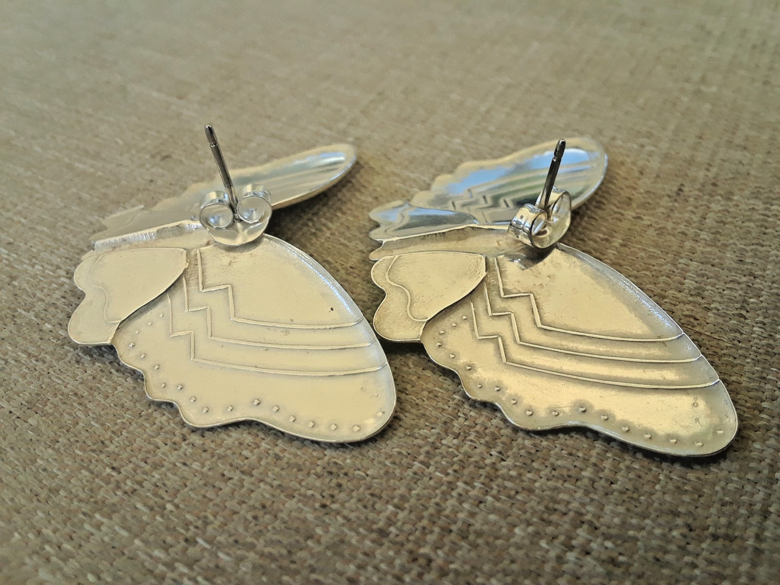 Vintage Sterling Silver Large Butterfly Stud Earrings About 1-3/4″ by 1″