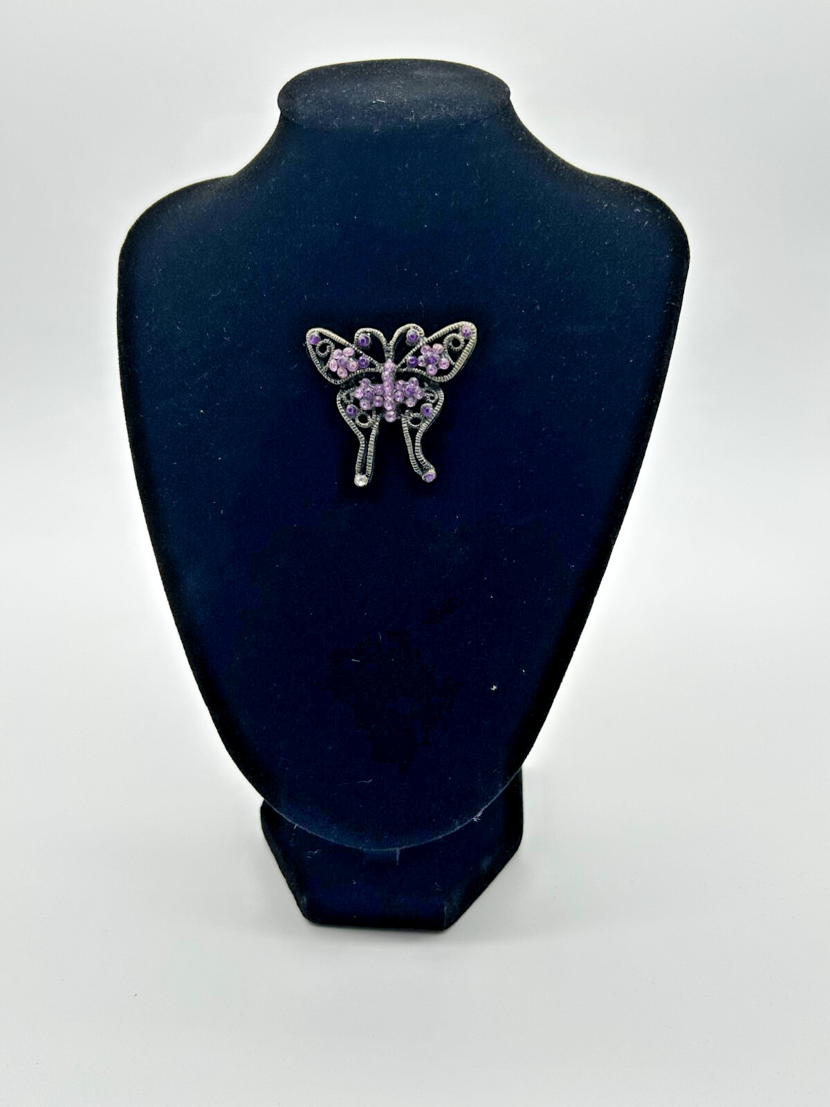 VINTAGE BUTTERFLY BROOCH – PURPLE & PINK & WHITE RHINESTONES