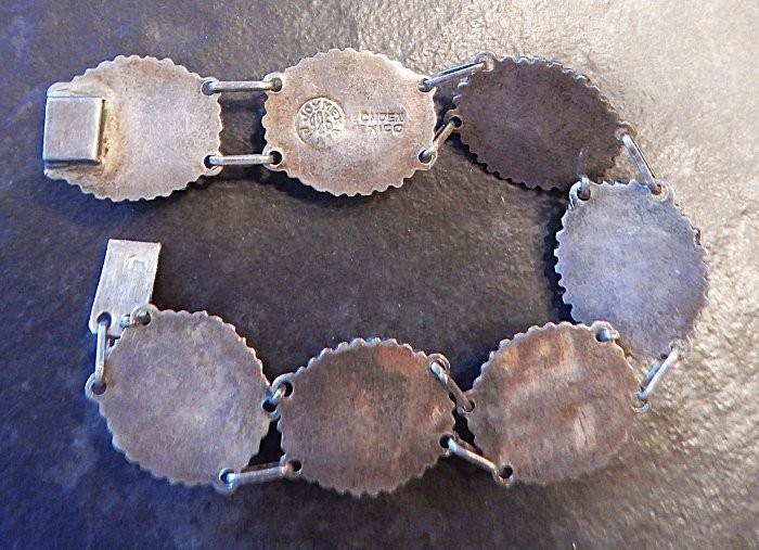 Vintage JOY MEX 925 Sterling Silver Dragons Breath Cabochon Link Bracelet K2