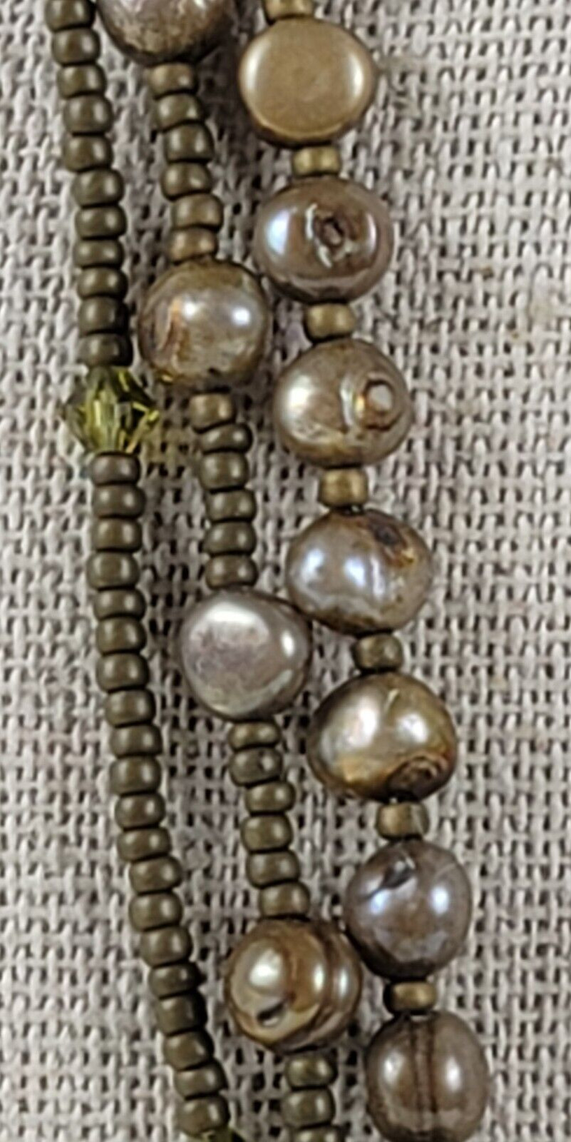 Gray Baroque Pearl And Crystal Beaded Necklace 3-Strand Toggle Clasp 21″ Vintage