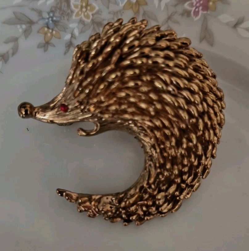 Vtg Rare Find ORENA Paris Hedgehog Brooch Gold Filled France
