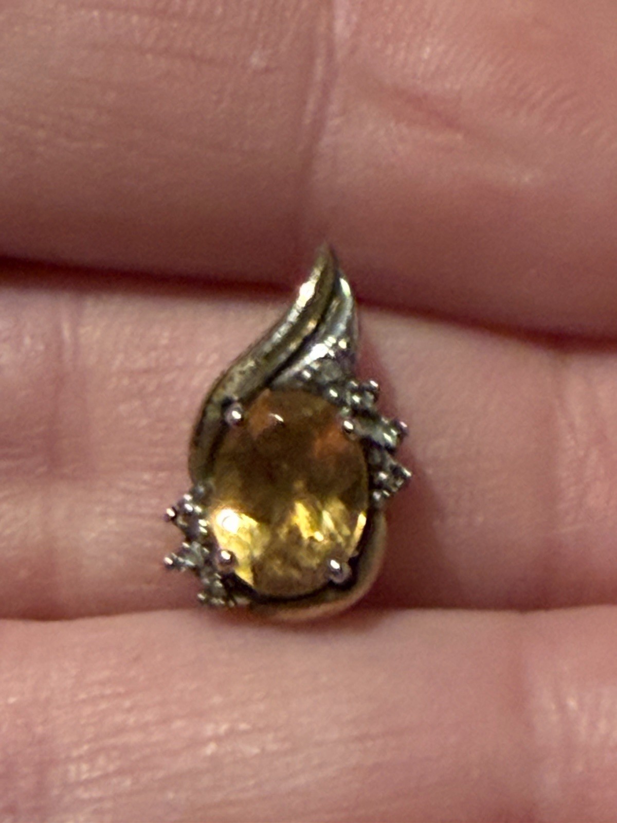 Vintage 925 Sterling Silver 10K Gold Citrine CZ Pendant Signed (Circled Mark)