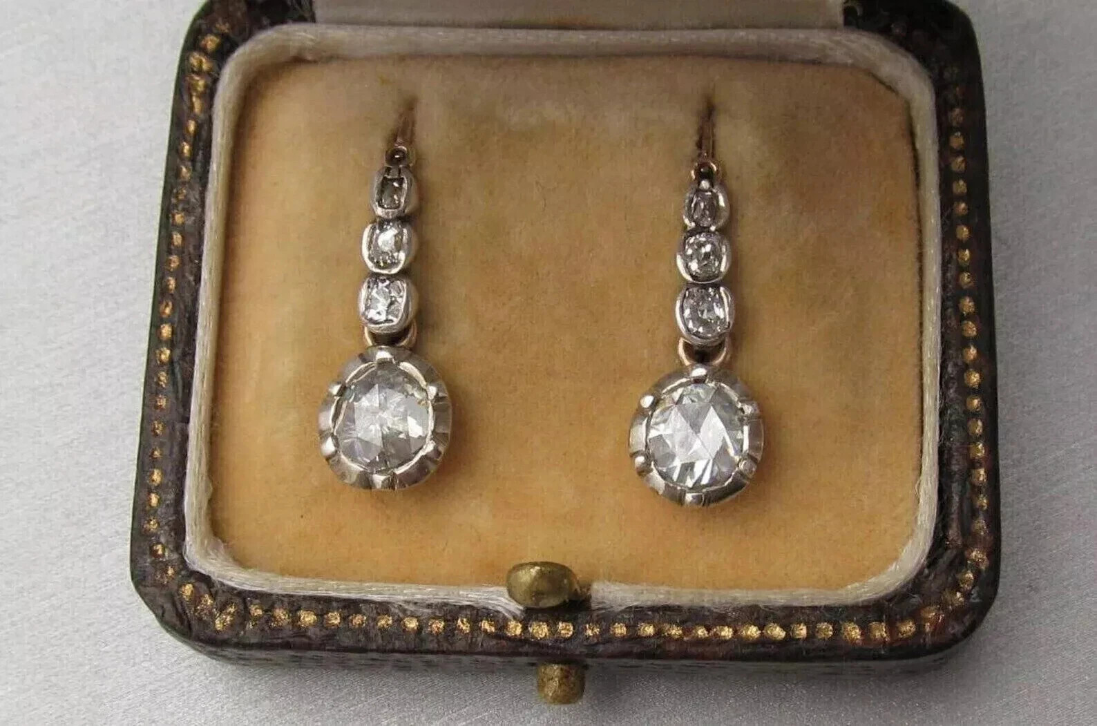 Art Deco Style Round Cut Lab Created Diamond Wedding 14K White Gold FN Earrings