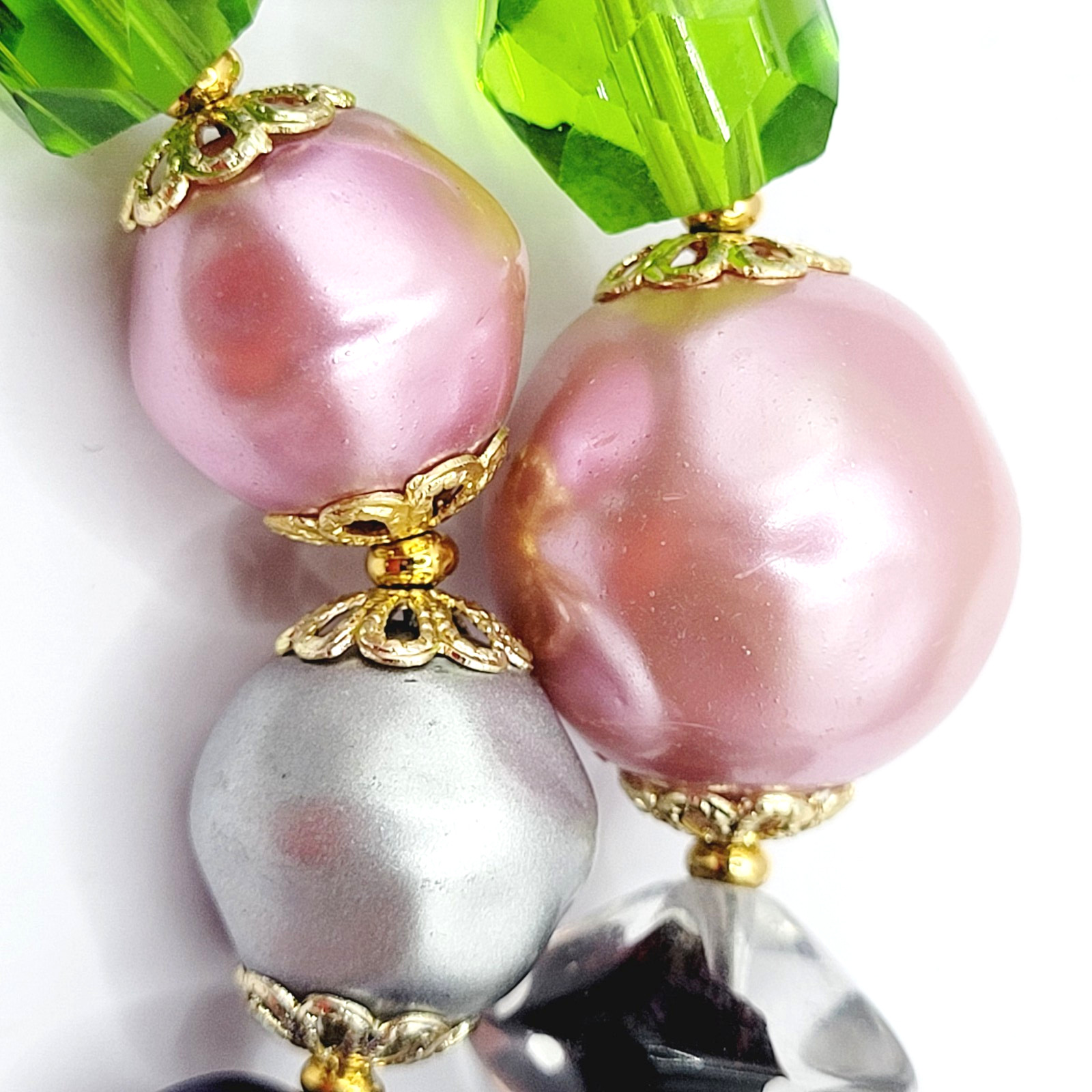 Colorful Glass & Faux Pearl Style Multi Color Shape Bead Vintage Necklace 21 In