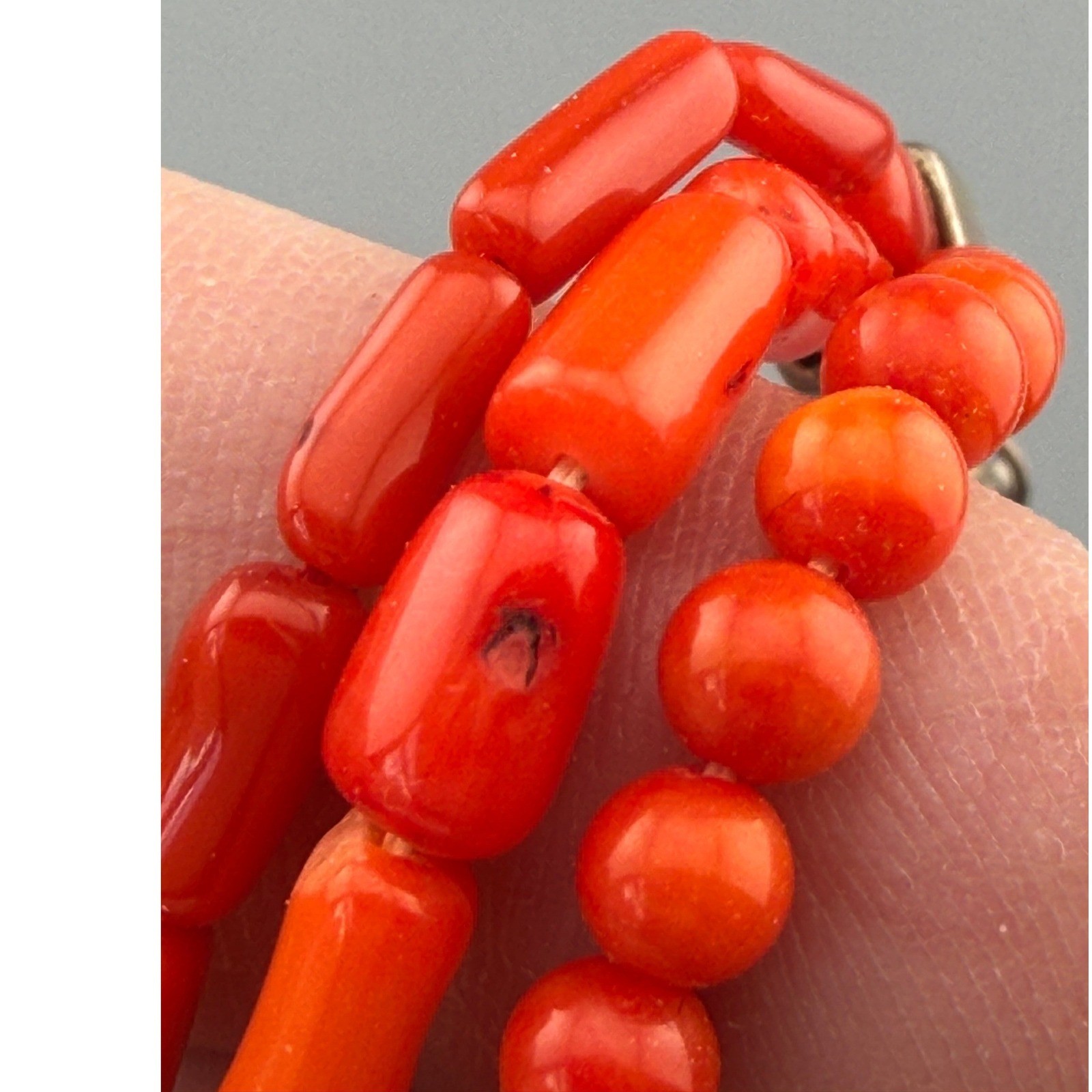 Vintage Multi Strand Coral Bead Necklace Sterling Silver Salmon Orange Beads