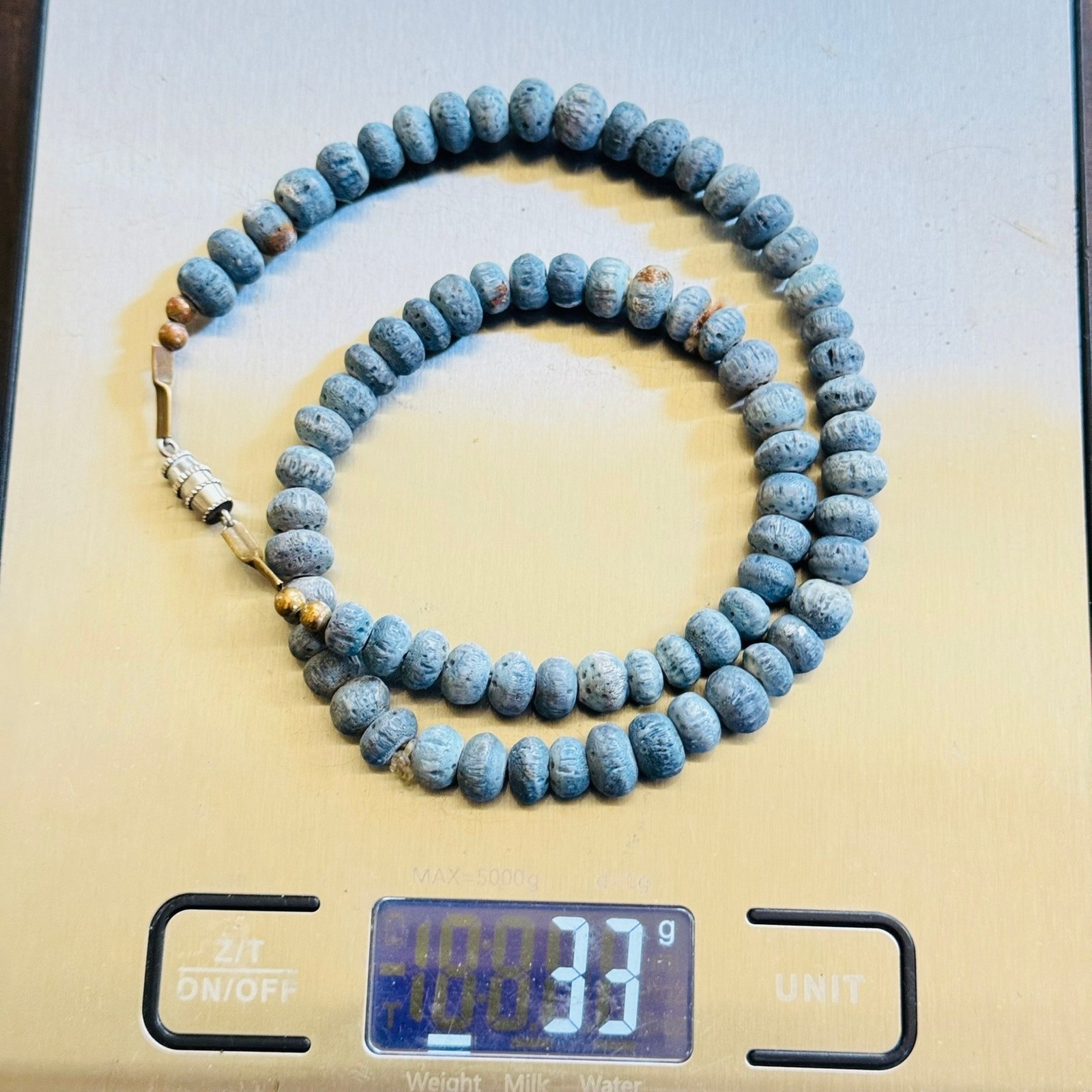 VTG Blue Sponge Coral Necklace Genuine Natural beaded Round Beads 33g 18″ BOHO