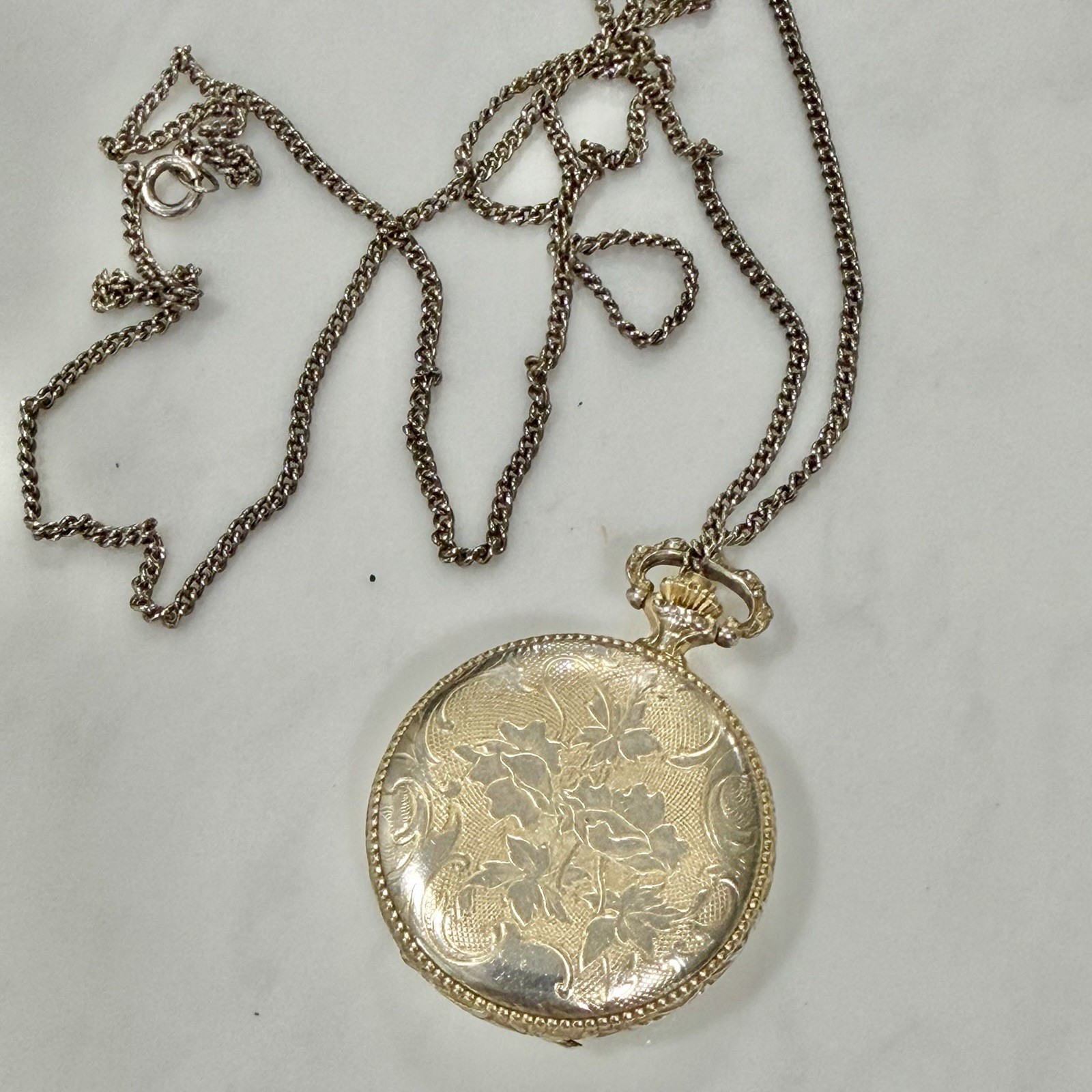 Vintage Sheffield Manual Wind Necklace Pocket Watch Two Tone RUNS!