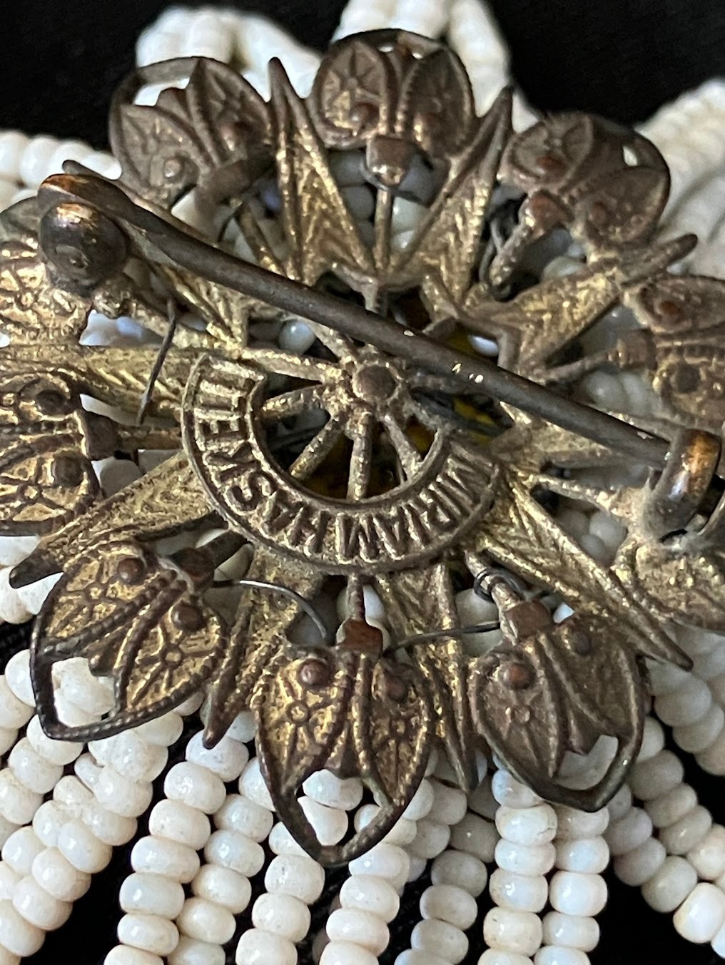Vintage Miriam Haskell Daisy Brooch Retro Flower Power Wired Glass Seed Bead Pin